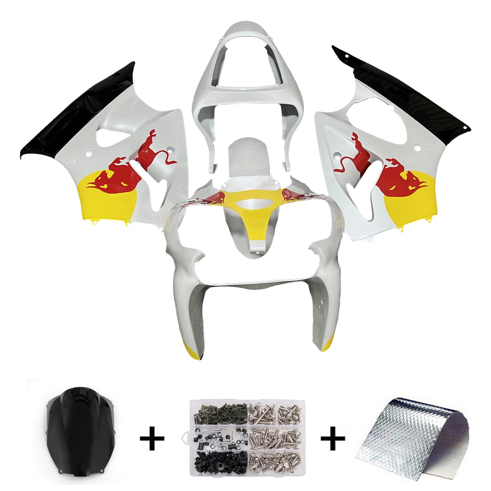 Amotopart Kawasaki 00-02 ZX6R 636 & 05–08 ZZR600 Gelb Weiß Schwarz Verkleidungssatz