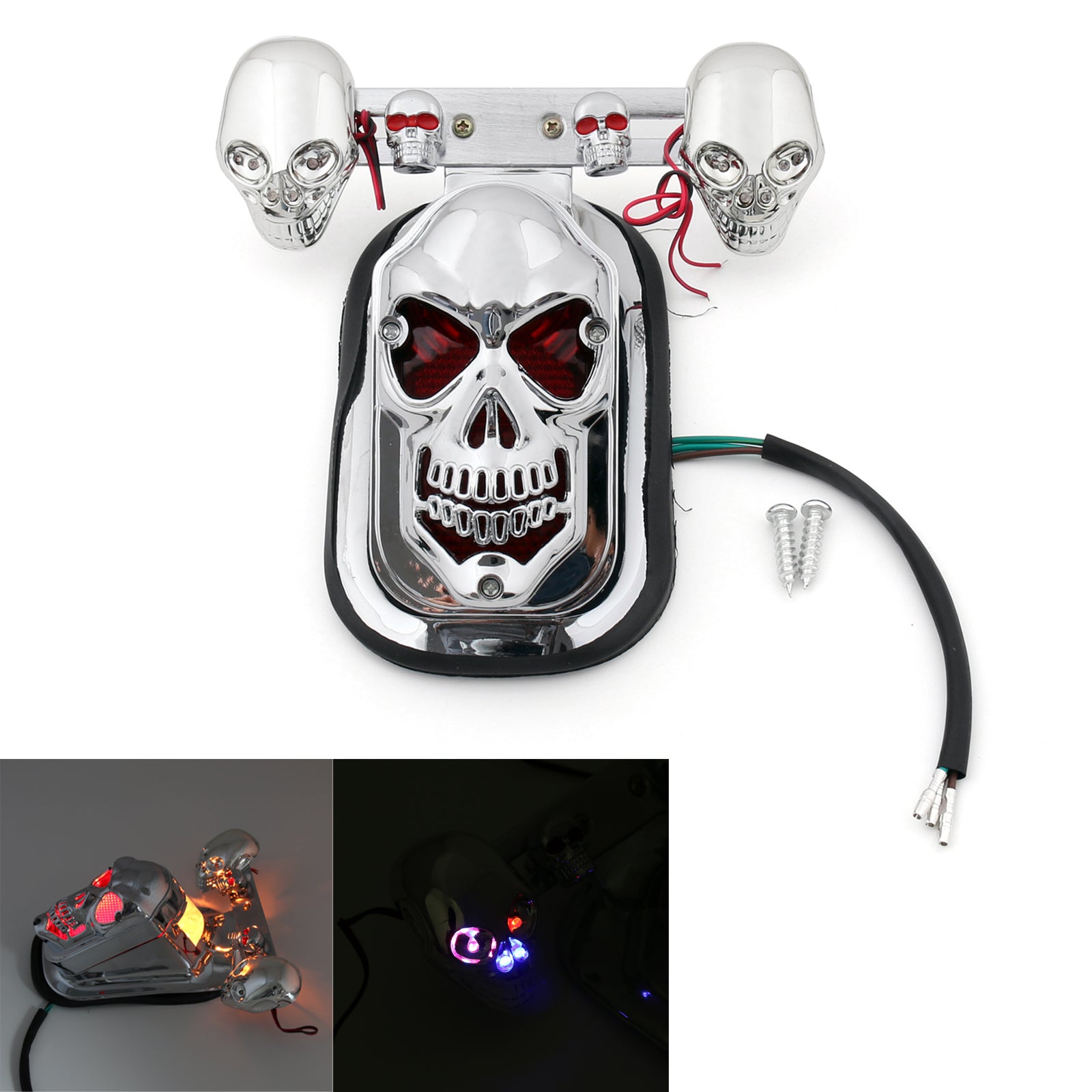 Harley Chrome Motorcycle Skull Integrated Brake Stop Tail Turn Signal Light