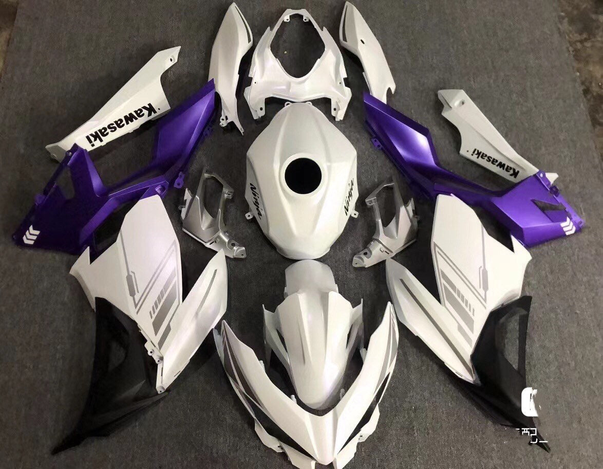 Amotopart Kawasaki EX400/Ninja400 2018-2023 Matte White&Purple Fairing Kit