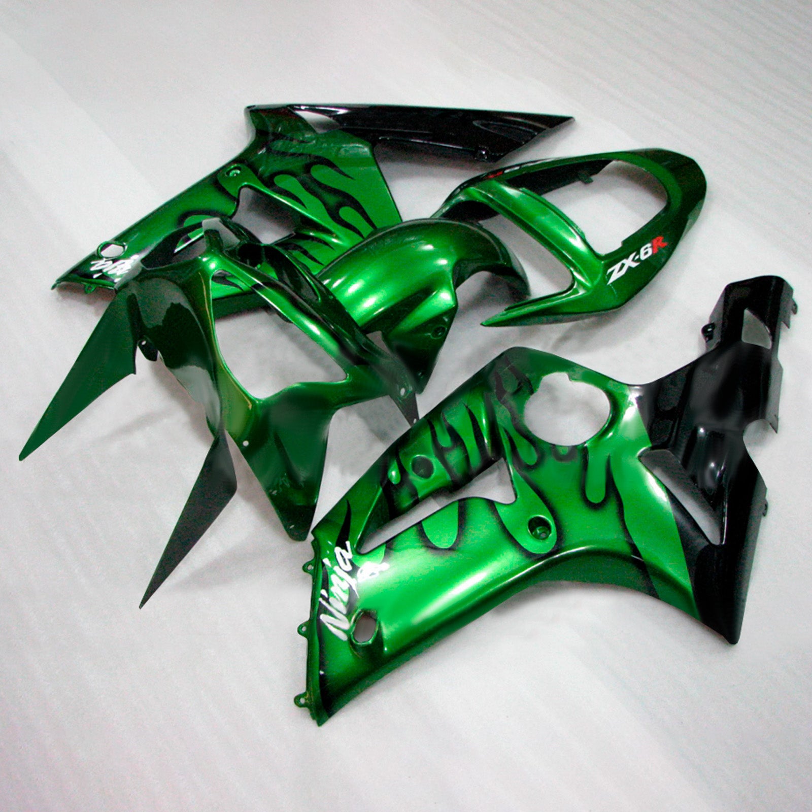 Amotopart 2003-2004 Kawasaki ZX6R 636 Green with Black Fairing Kit