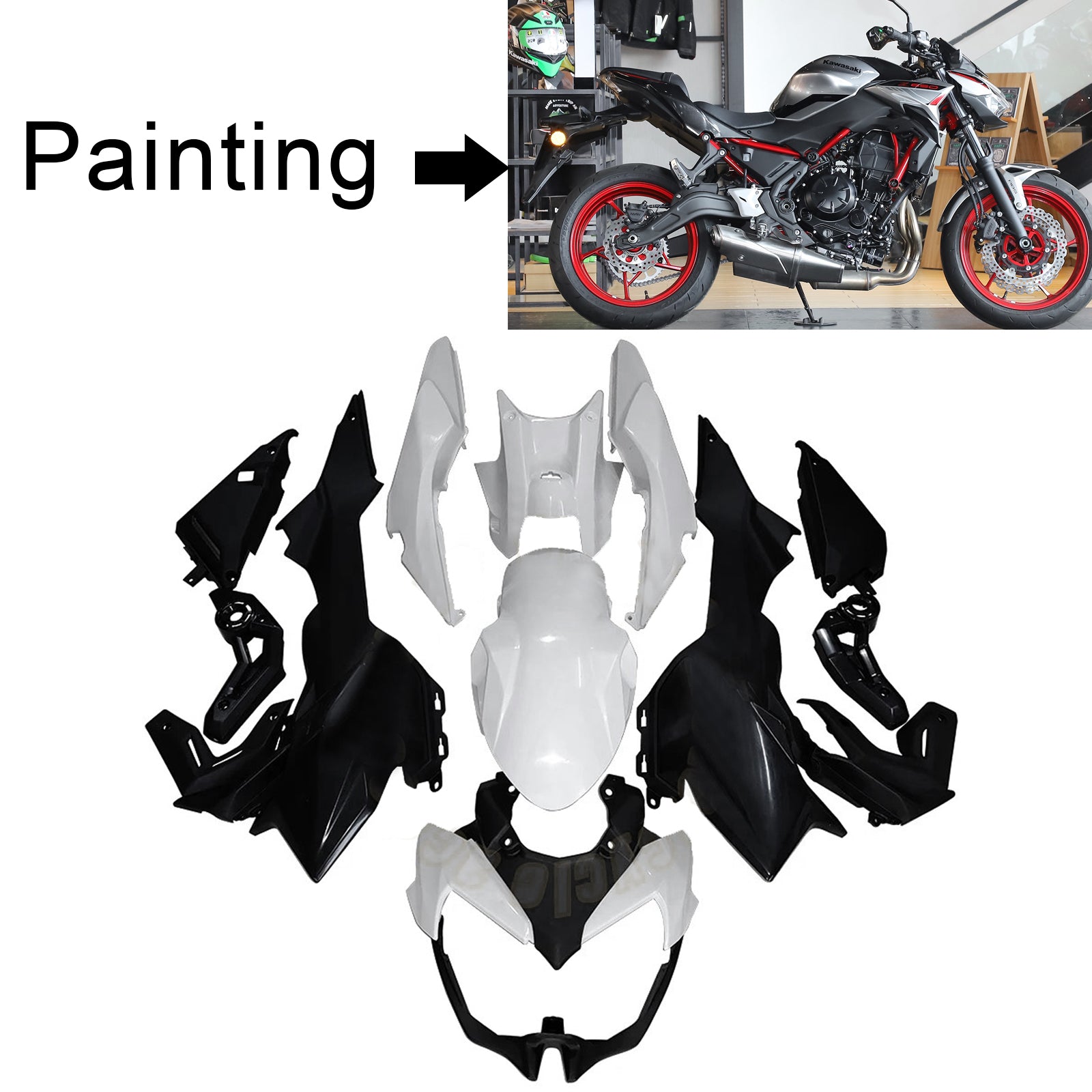 Amotopart 2020-2023 Kawasaki Ninja Z650 Schwarz Silber Rot Verkleidungssatz