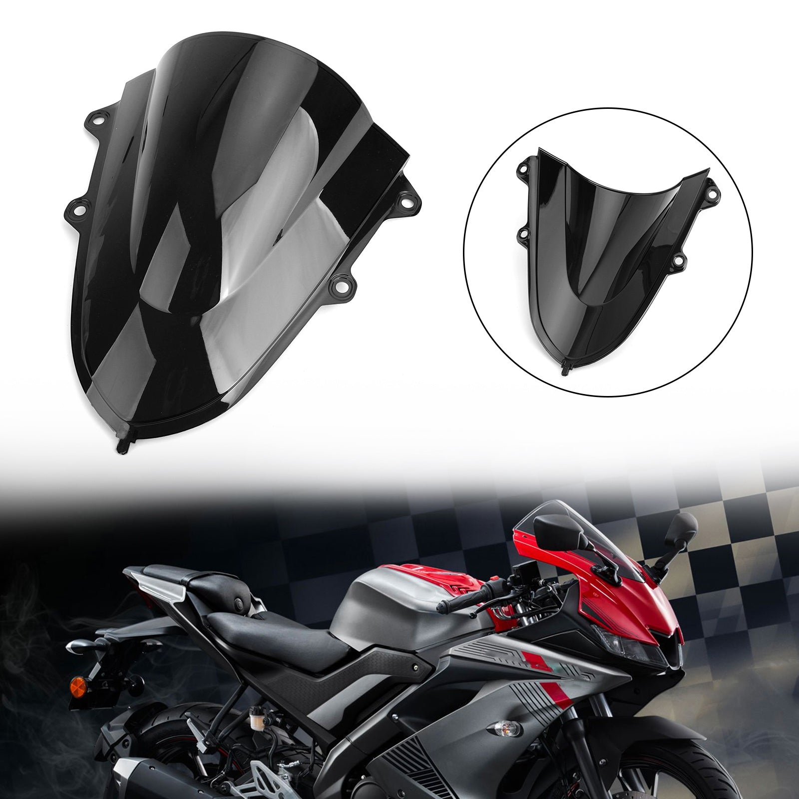 17-20 Yamaha YZF R15 V3 ABS Plastic Motorcycle Windshield WindScreen Black