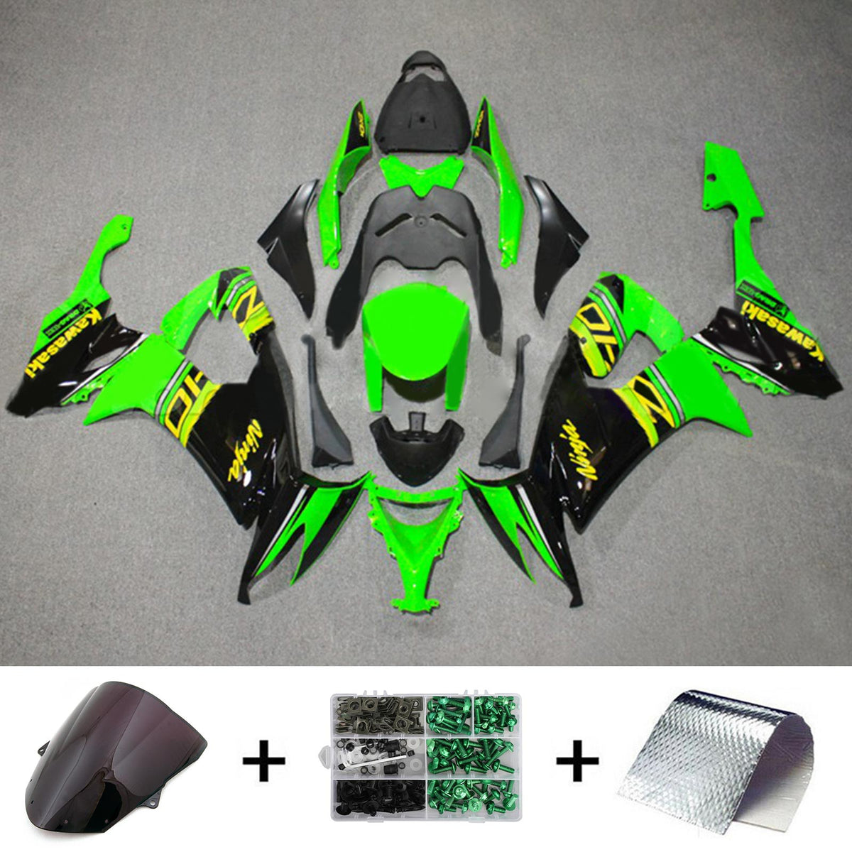 Amotopart 2008-2010 Kawasaki ZX10R Green&Black Style6 Fairing Kit