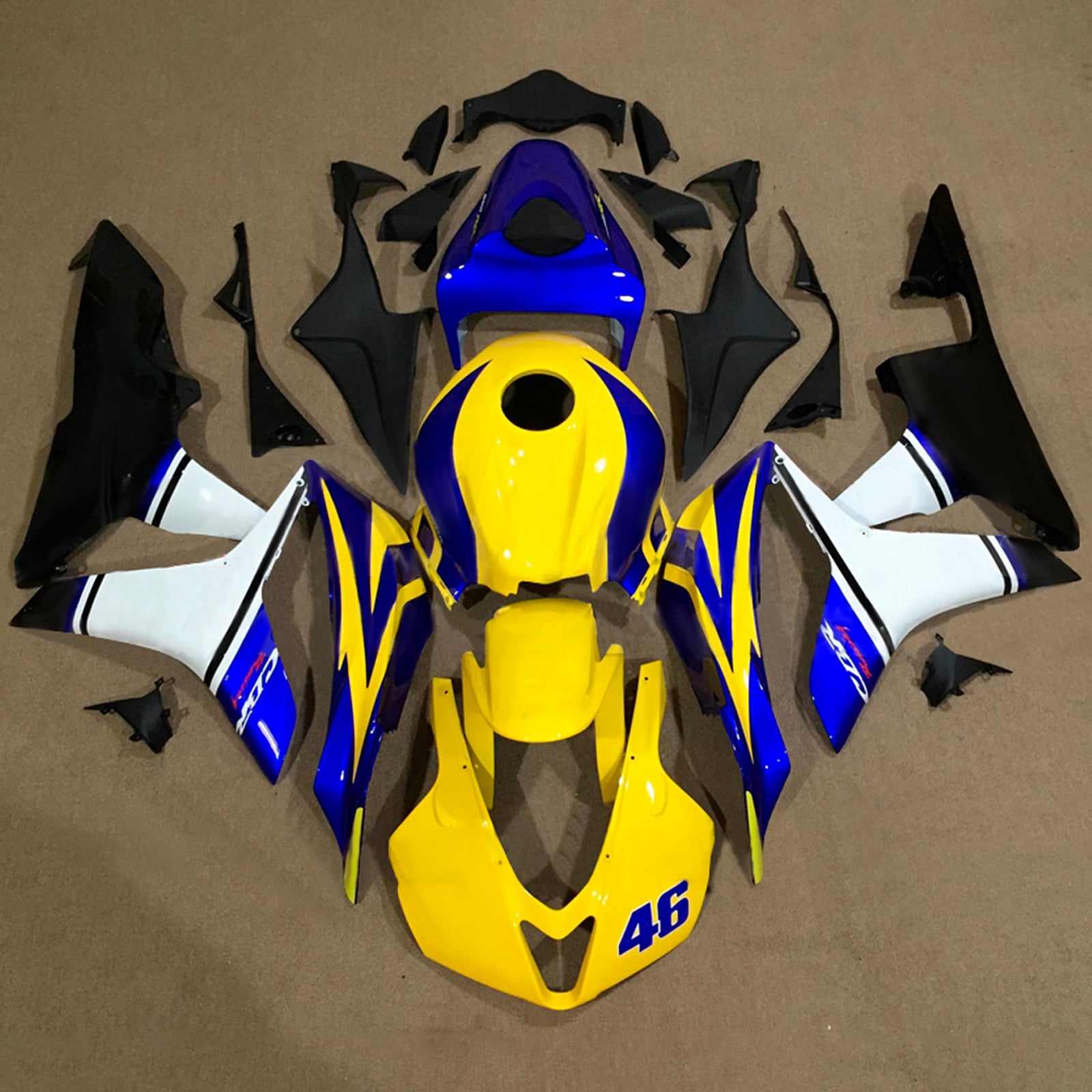 Amotopart 2007-2008 Honda CBR600RR Yellow Blue Fairing Kit