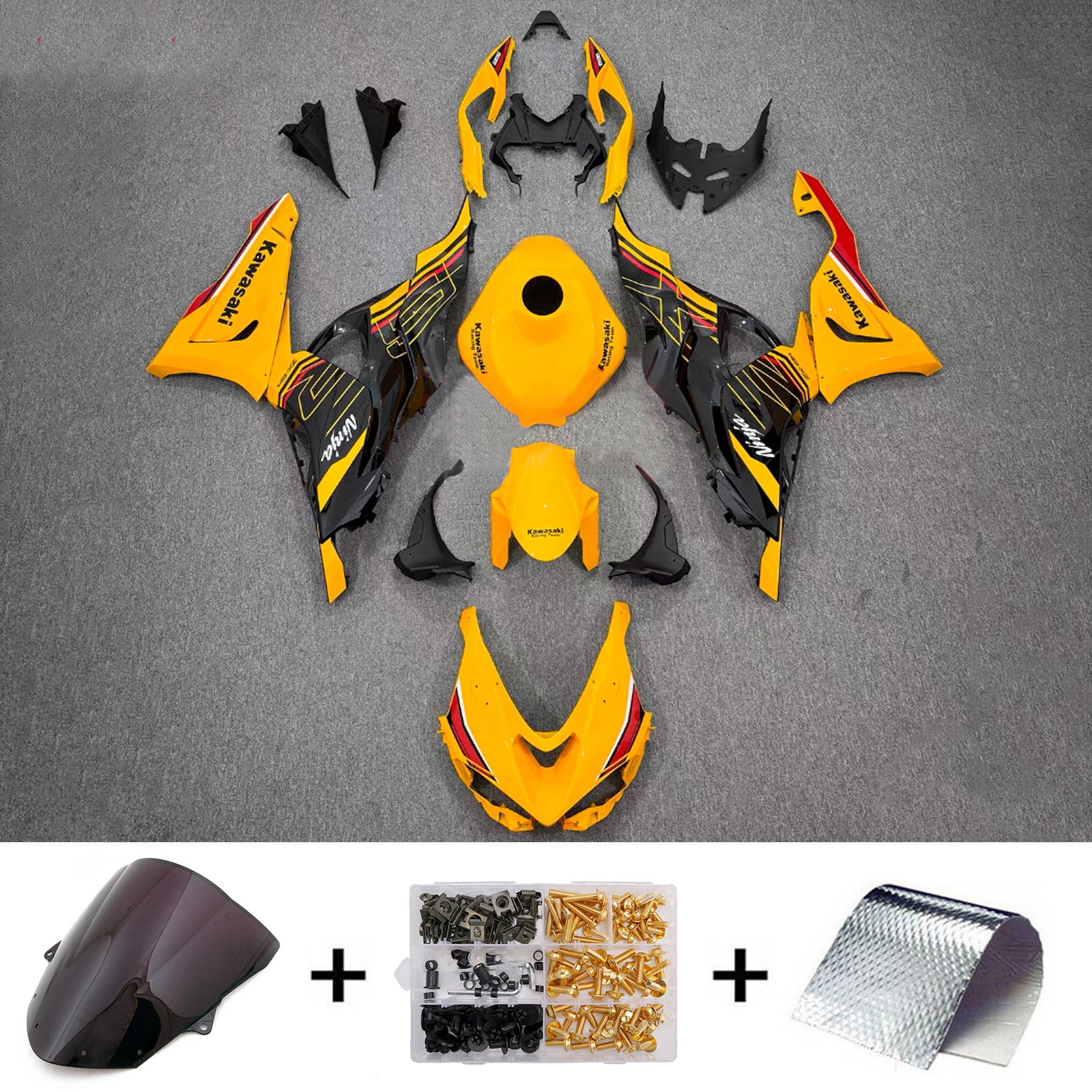 Amotopart 2024-2025 Kawasaki ZX-6R Yellow Black Red Fairing Kit