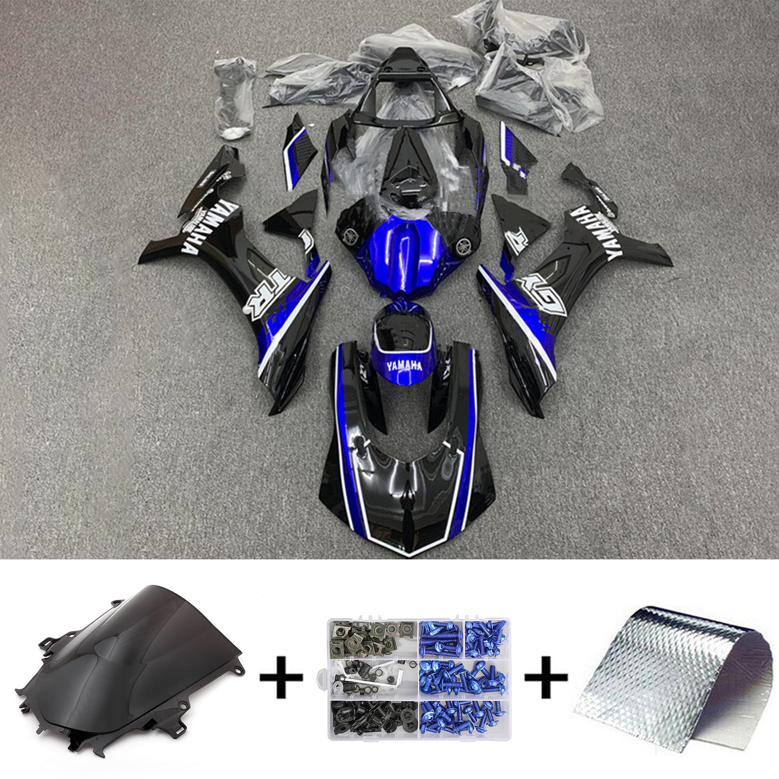 Amotopart Yamaha YZF 1000 R1 2015-2019 Kit de carenado azul mate y negro estilo 13