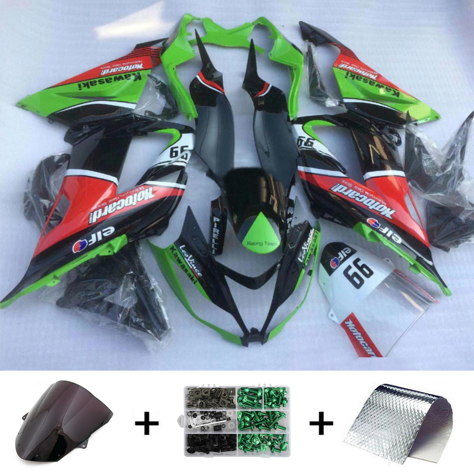 Amotopart Kawasaki ZX6R 636 2013-2018 グリーン&ブラック Style8 フェアリングキット