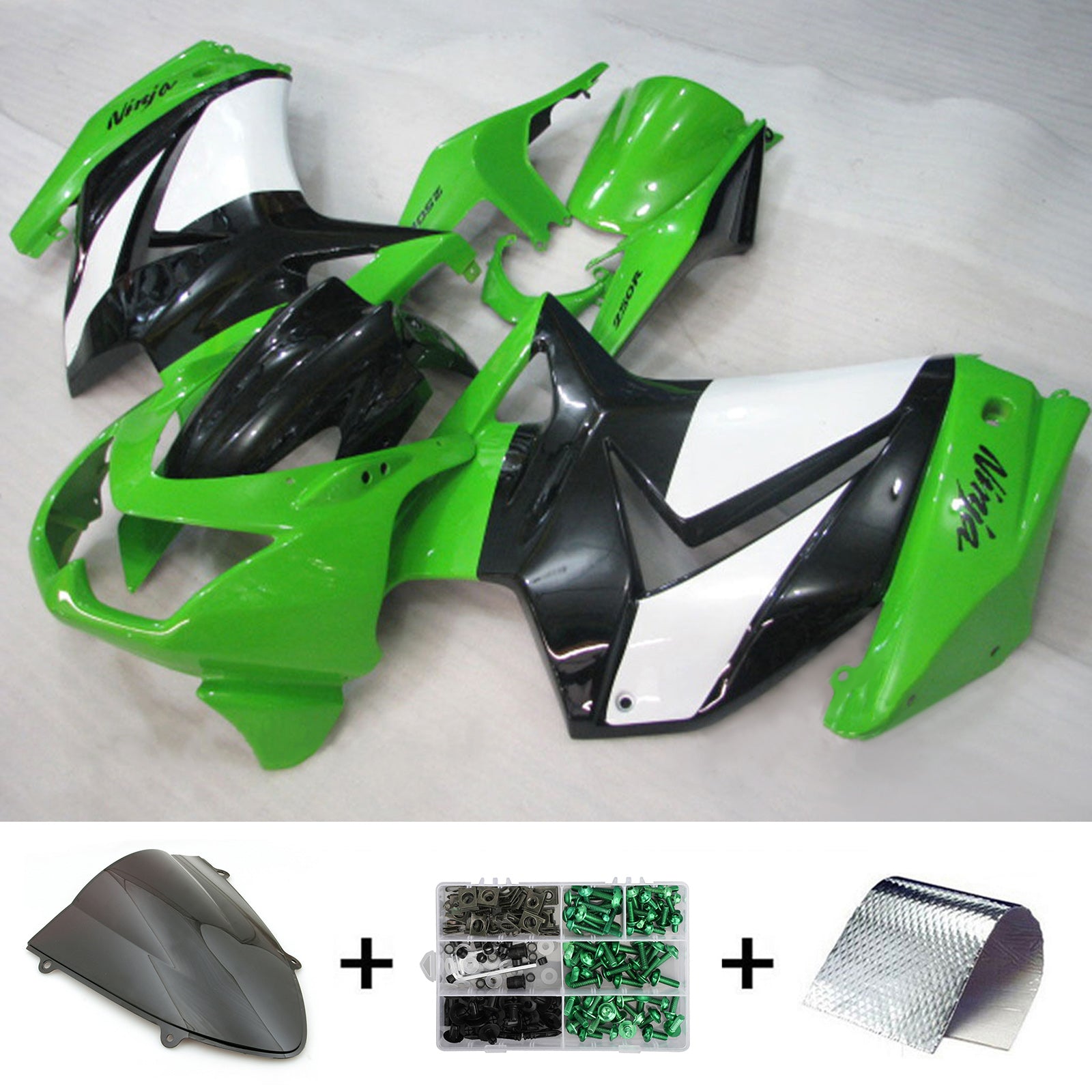 Amotopart 2008-2012 Kawasaki EX250 Ninja250R Green&Black Style3 Fairing Kit