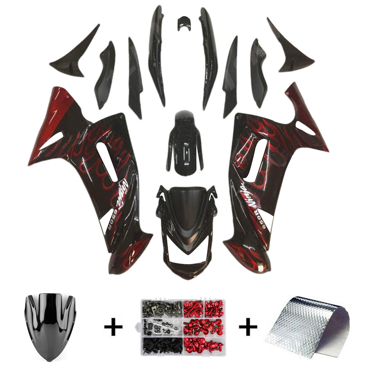 Amotopart 2006-2008 Kawasaki ER6F Ninja650 Kit de carénage noir et rouge