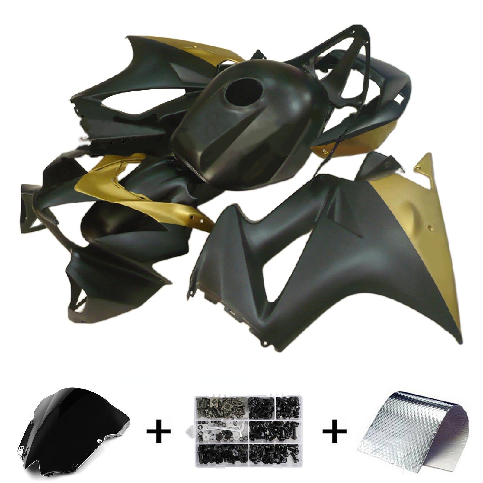 Amotopart 2002-2013 Honda VFR800 Kit de carénage noir mat et or