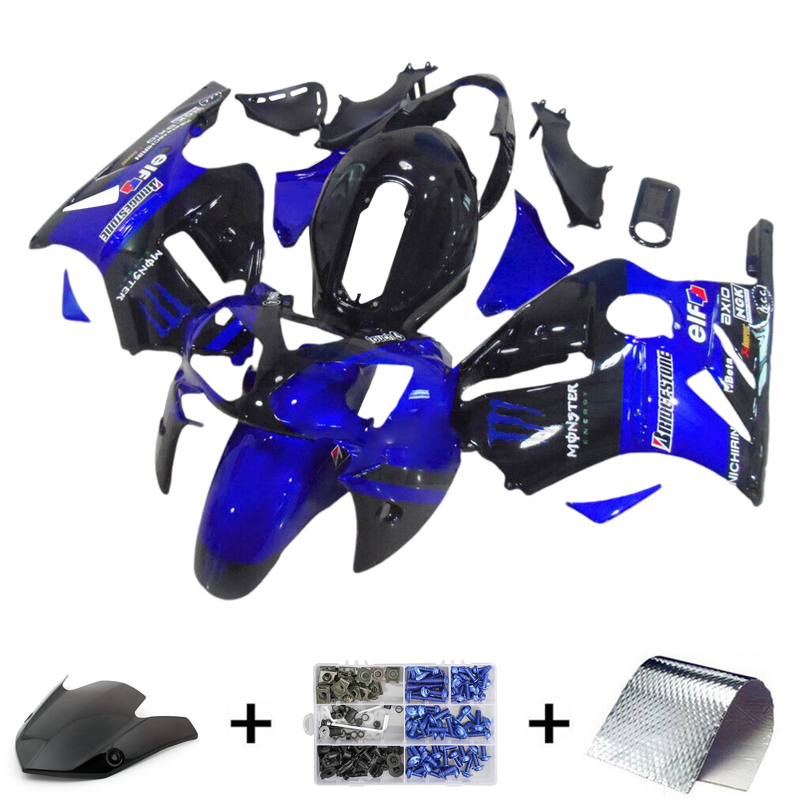 Amotopart 2002-2005  Kawasaki ZX12R Black Blue & White Fairing Kit