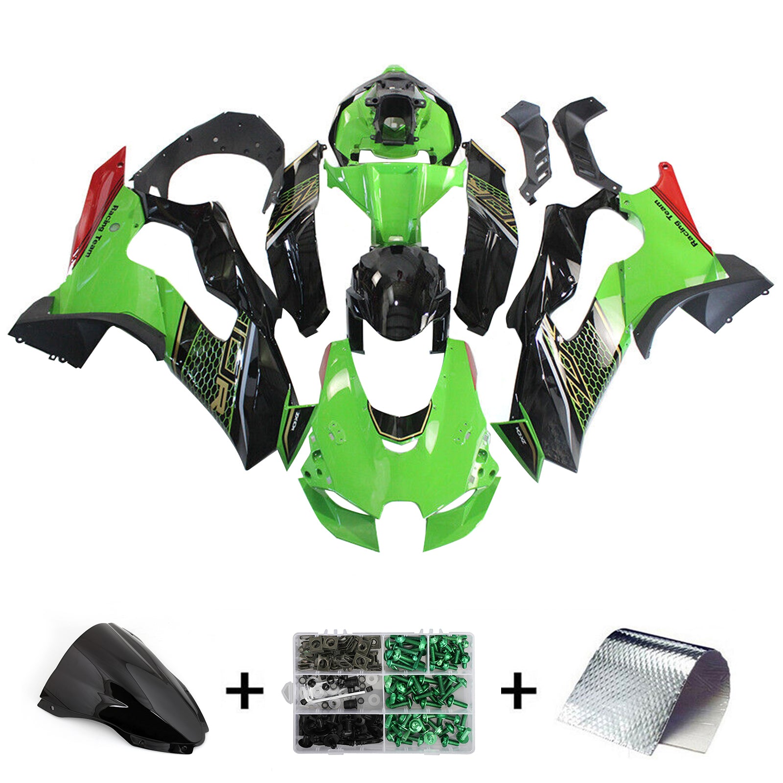 Amotopart 2021-2024 Kawasaki ZX10R ZX10RR Black Green Fairing Kit