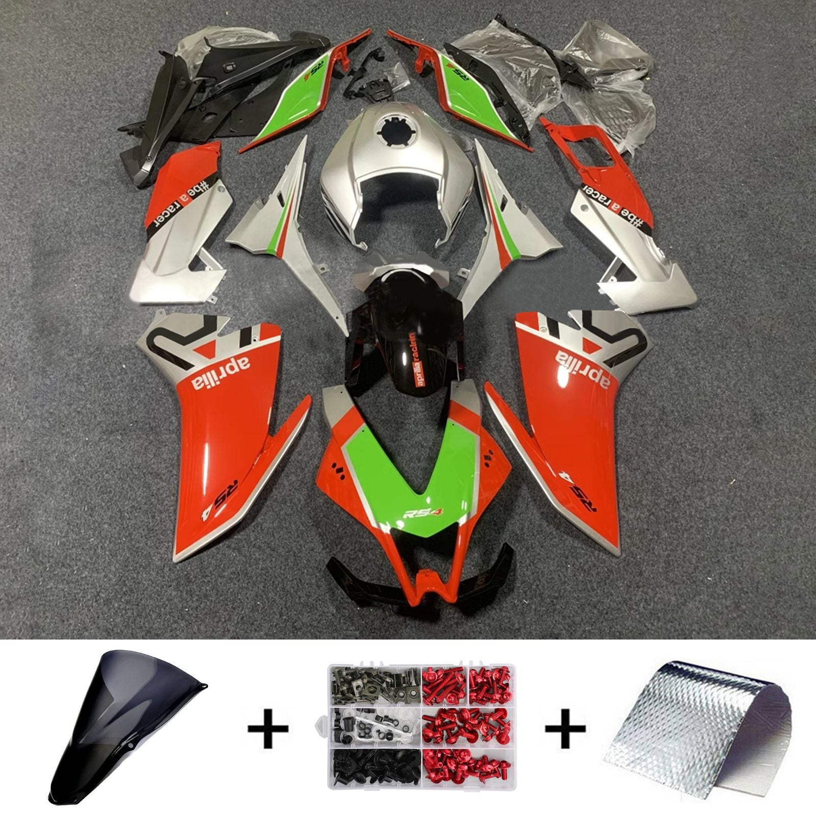 Amotopart 2012-2016 Aprilia RS4 125 50 Kit de carenado plateado naranja