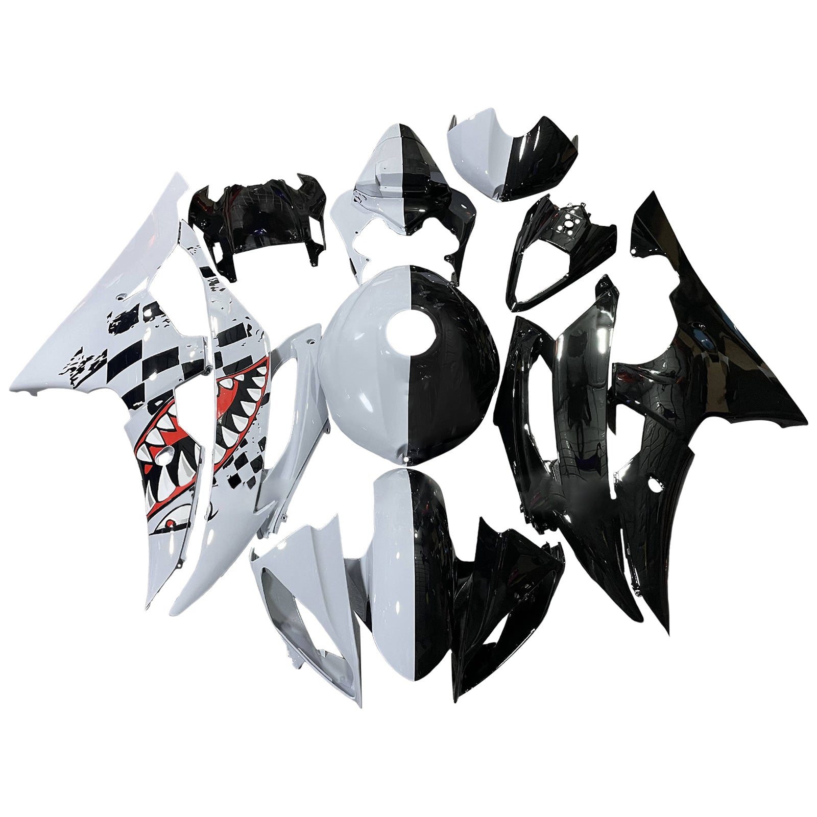 Amotopart 2008-2016 Yamaha YZF-R6 White & Black Fairing Kit