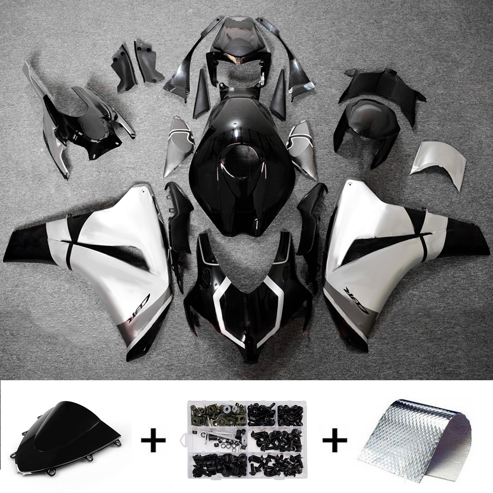 Amotopart 2008-2011 Honda CBR1000RR Black/Silver Fairing Kit