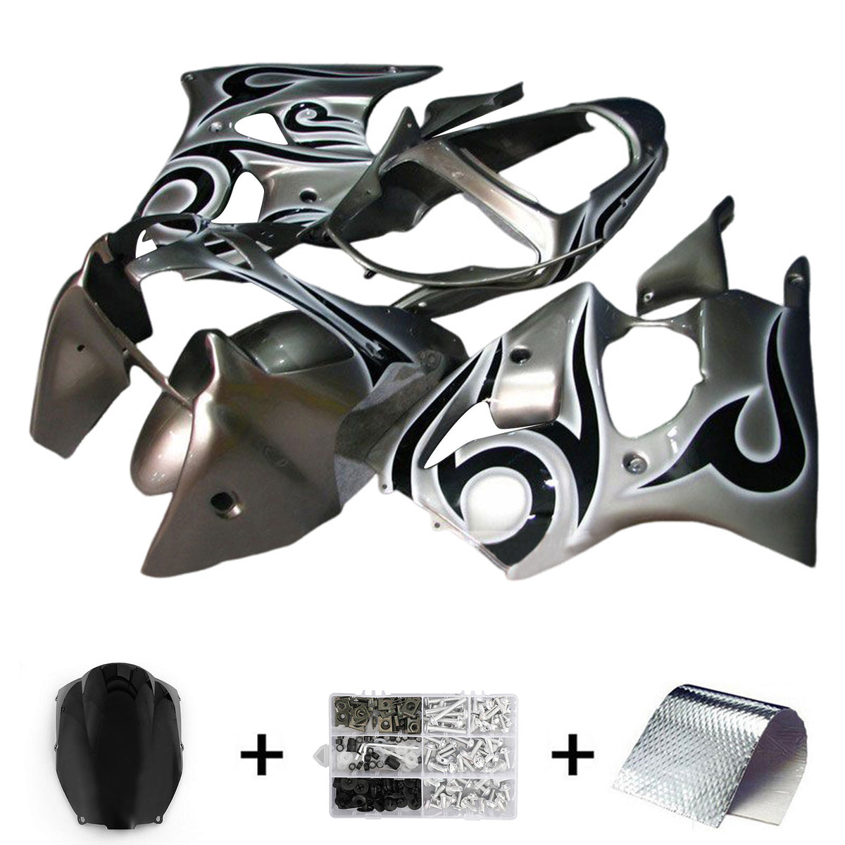 Amotopart 2000-2002 Kawasaki ZX6R 636 y 2005-2008 Kawasaki ZZR600 Kit de carenado gris plateado