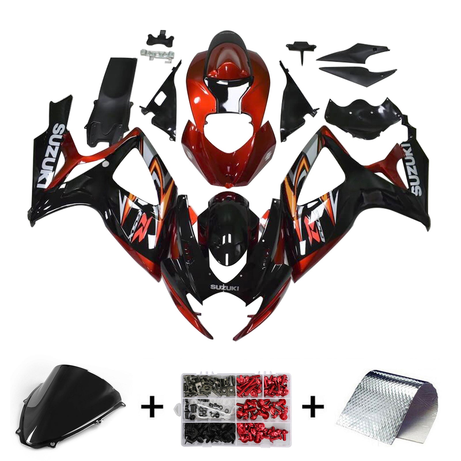 Amotopart 2006–2007 K6 GSXR 600/750 Suzuki Gloss Black &amp; Orange Verkleidungsset