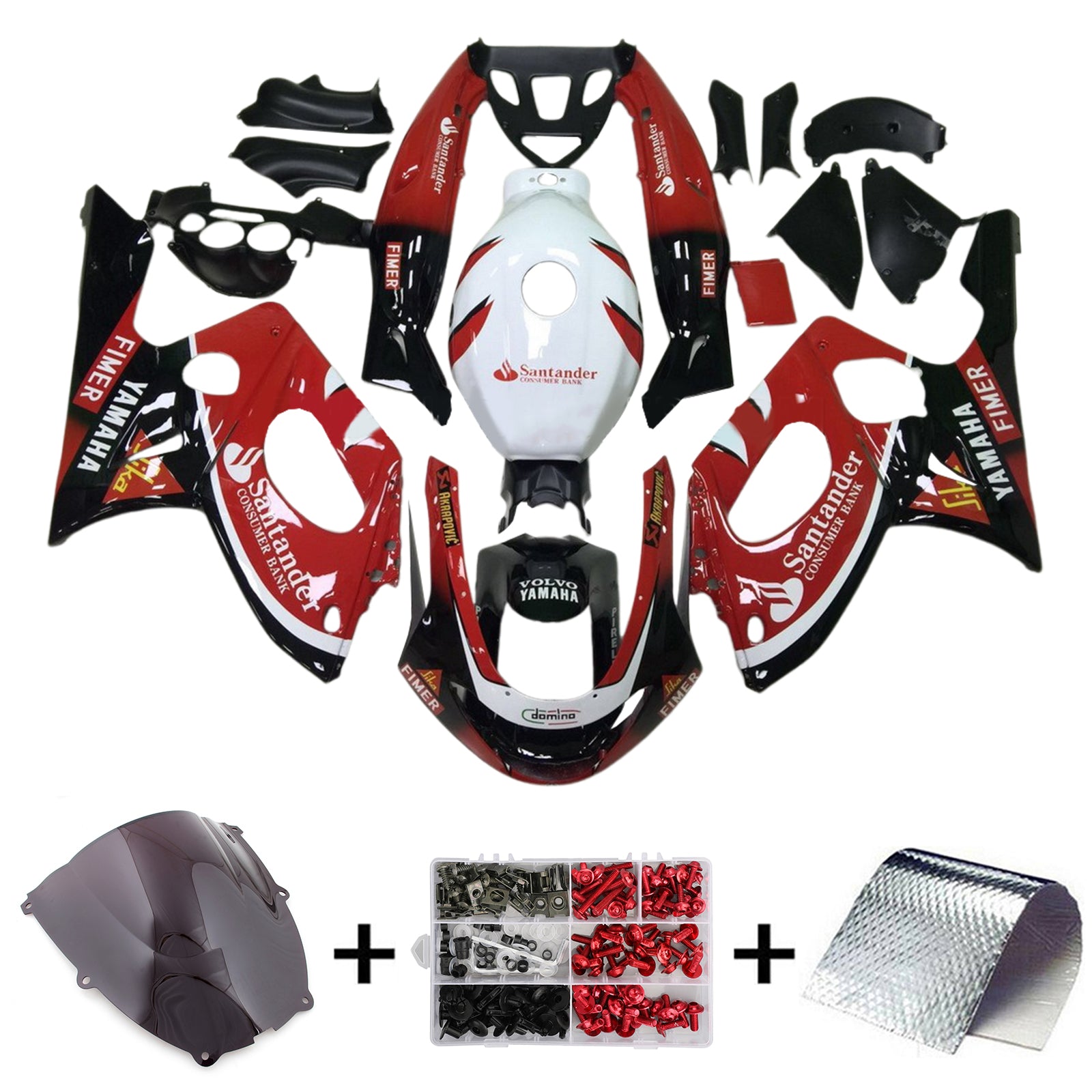 Amotopart Verkleidungssatz für Yamaha YZF 600R Thundercat, glänzend, Schwarz, Rot, Weiß, 1996–2007