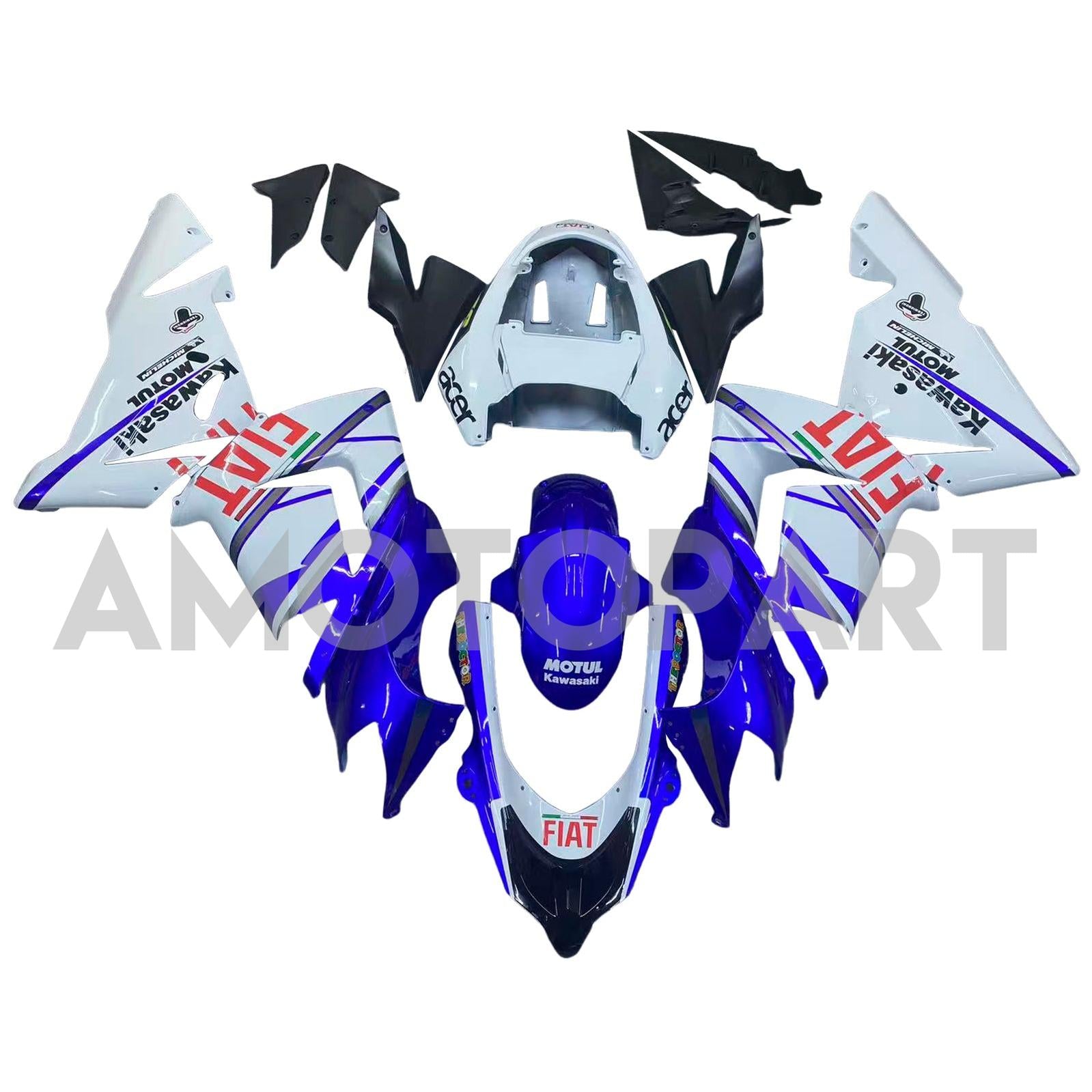 Amotopart 2004-2005 Kawasaki ZX10R Glossy Blue White Fairing Kit
