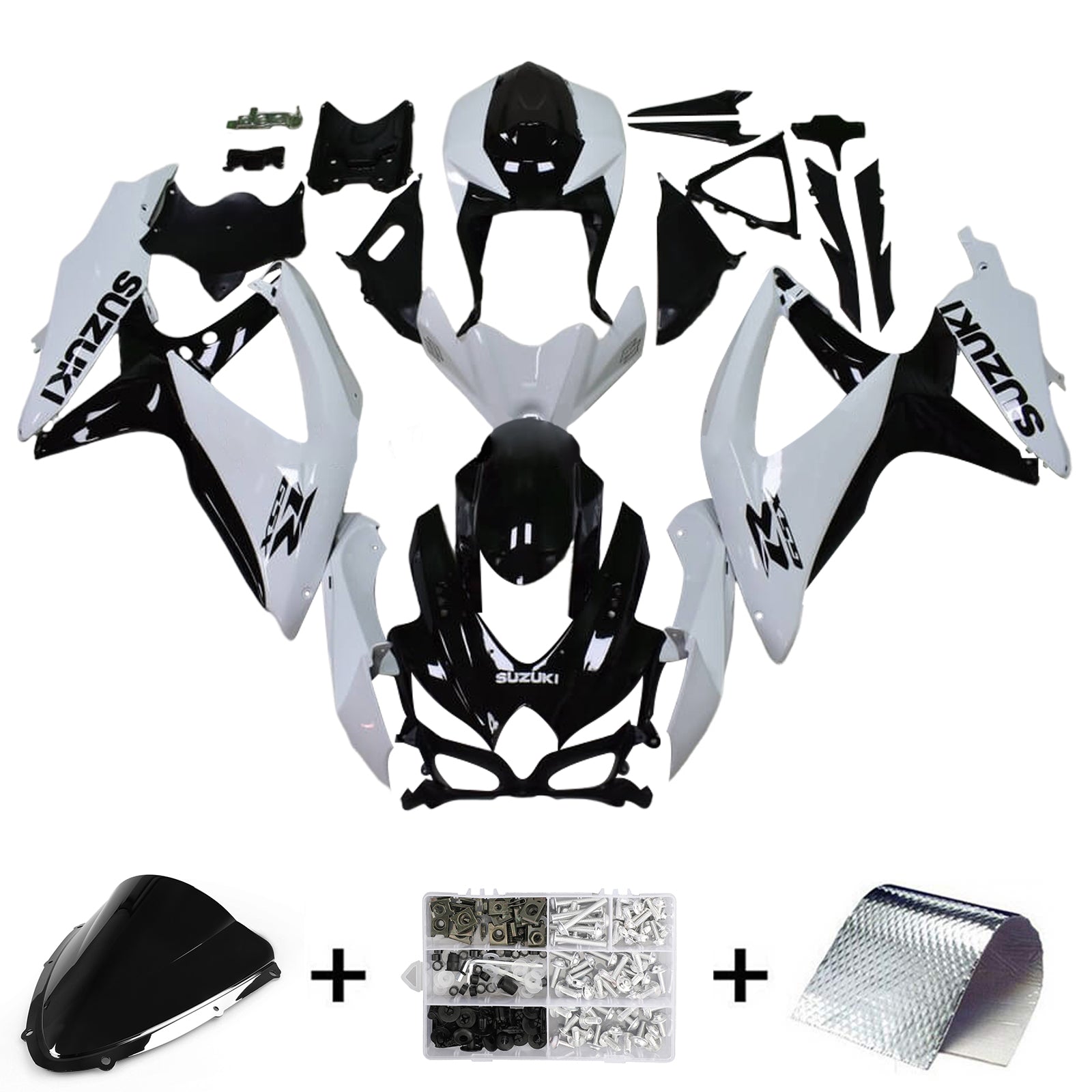 Amotopart 2008-2010 K8 GSXR 600/750 Suzuki Kit carena bianco e nero