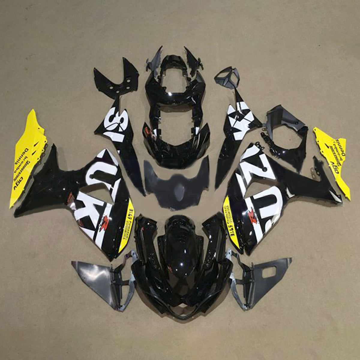 Amotopart 2009-2016 K9 GSXR1000 Suzuki Black with Yellow Accents Fairing Kit