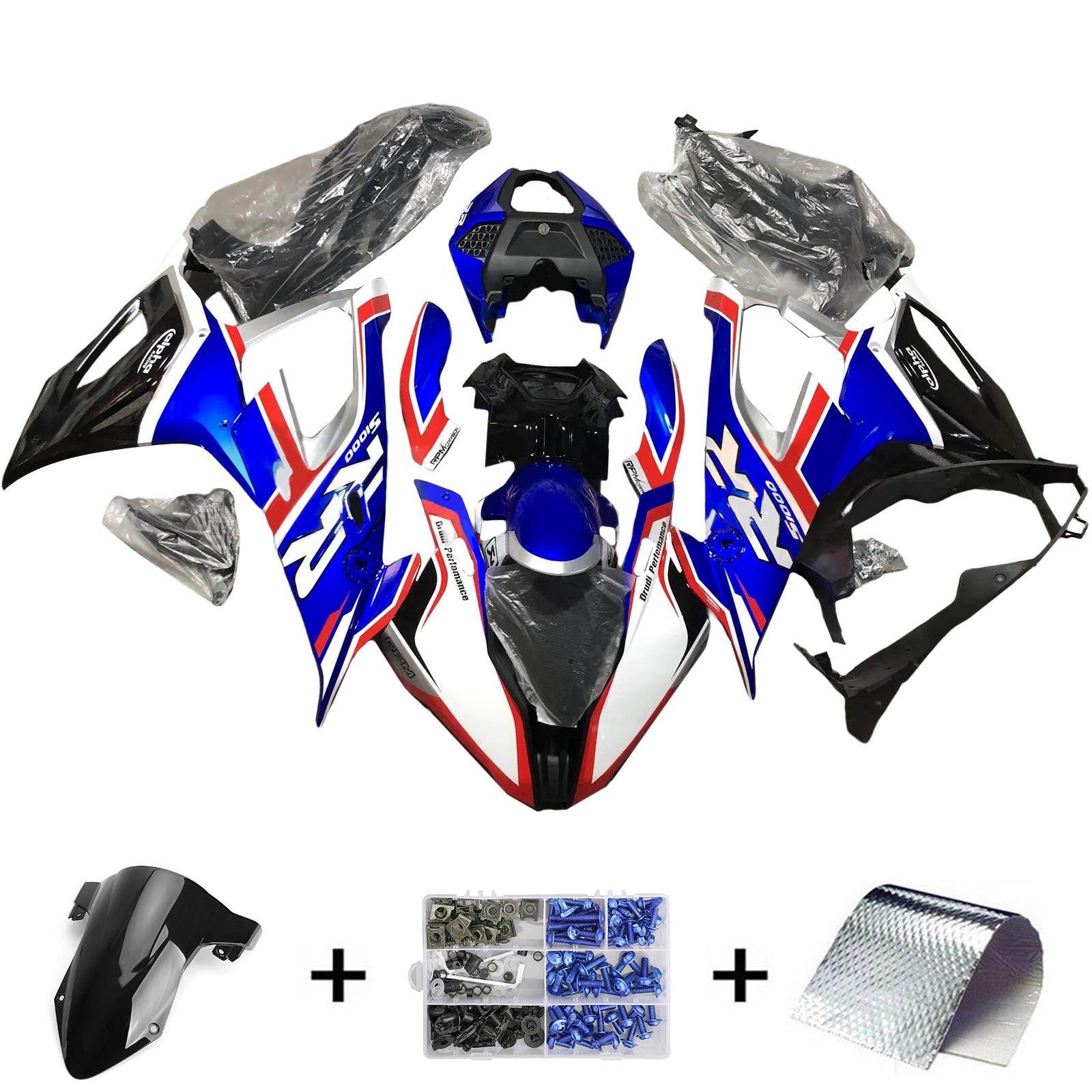 Amotopart BMW S1000RR 2019-2022 Kit de carenado Style2 azul y rojo