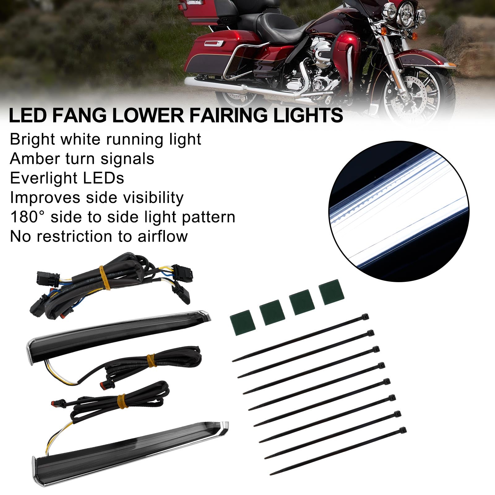 45801 LED Fang Lower Fairing Lights for Touring Road Glide 2014-2023