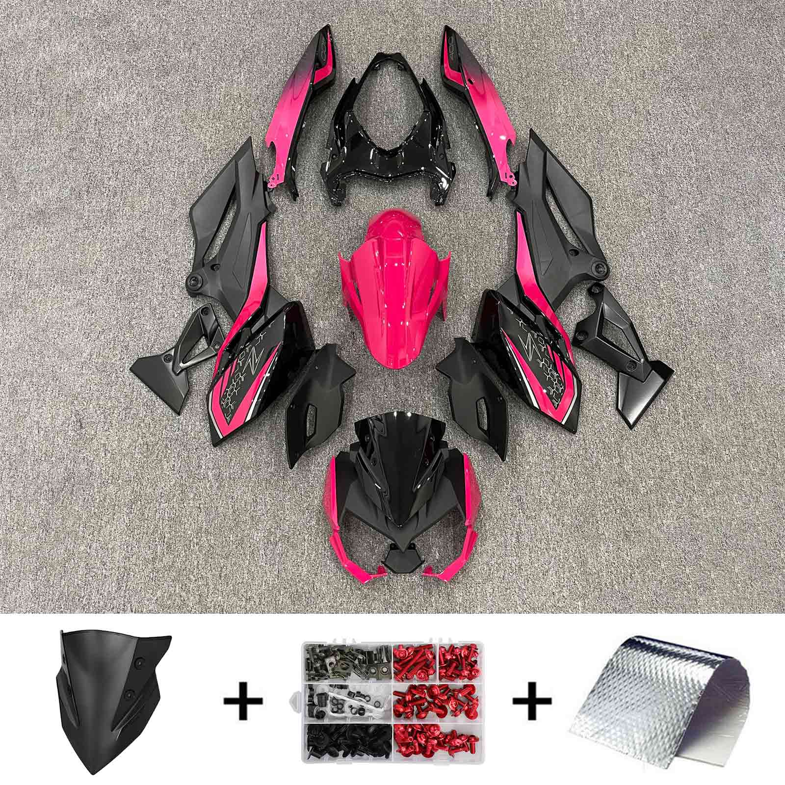 Amotopart Verkleidungssatz für Kawasaki Z400 2018–2024, Schwarz/Pink