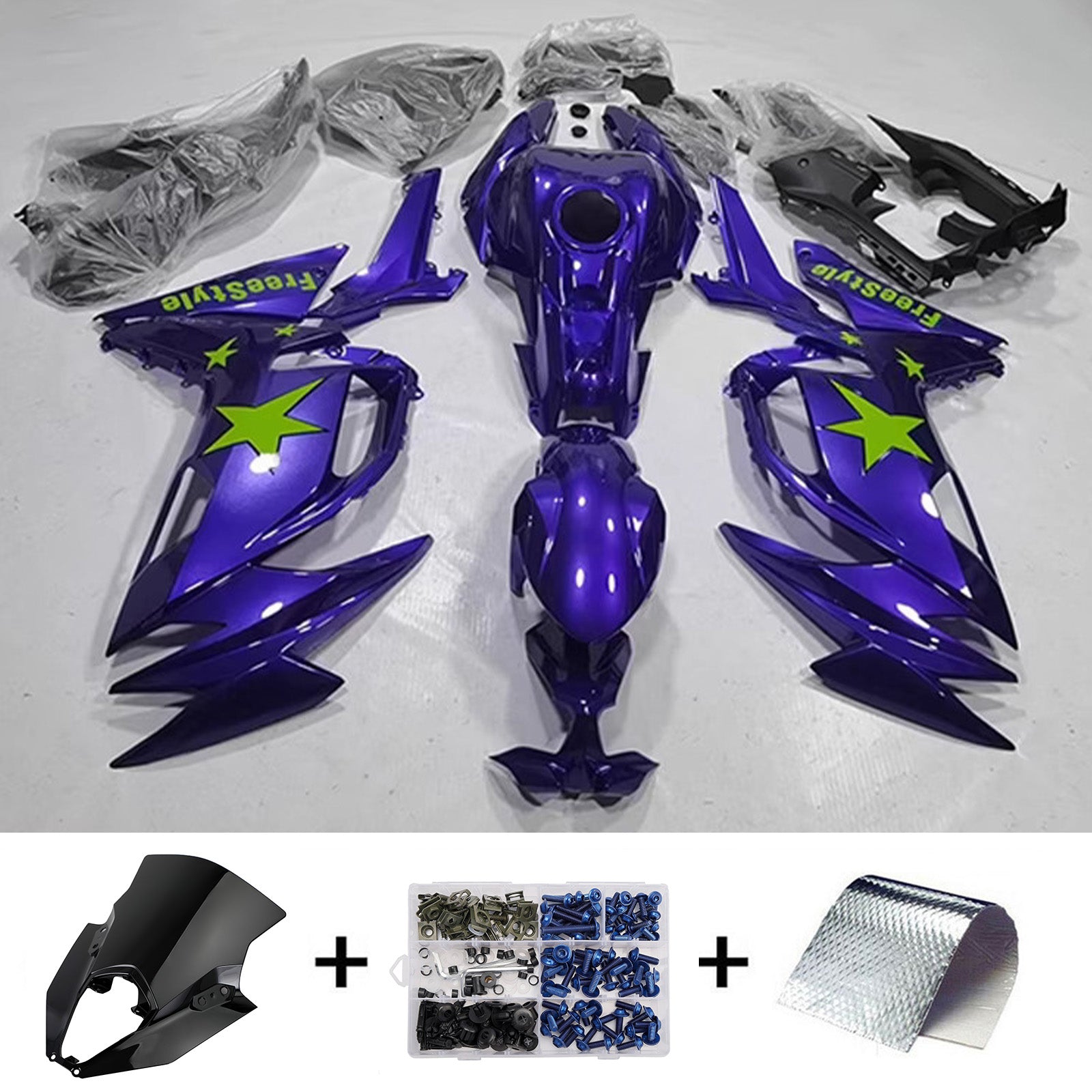 Amotopart 2020-2025 Kawasaki ER6F/Ninja650 Blue Green Fairing Kit