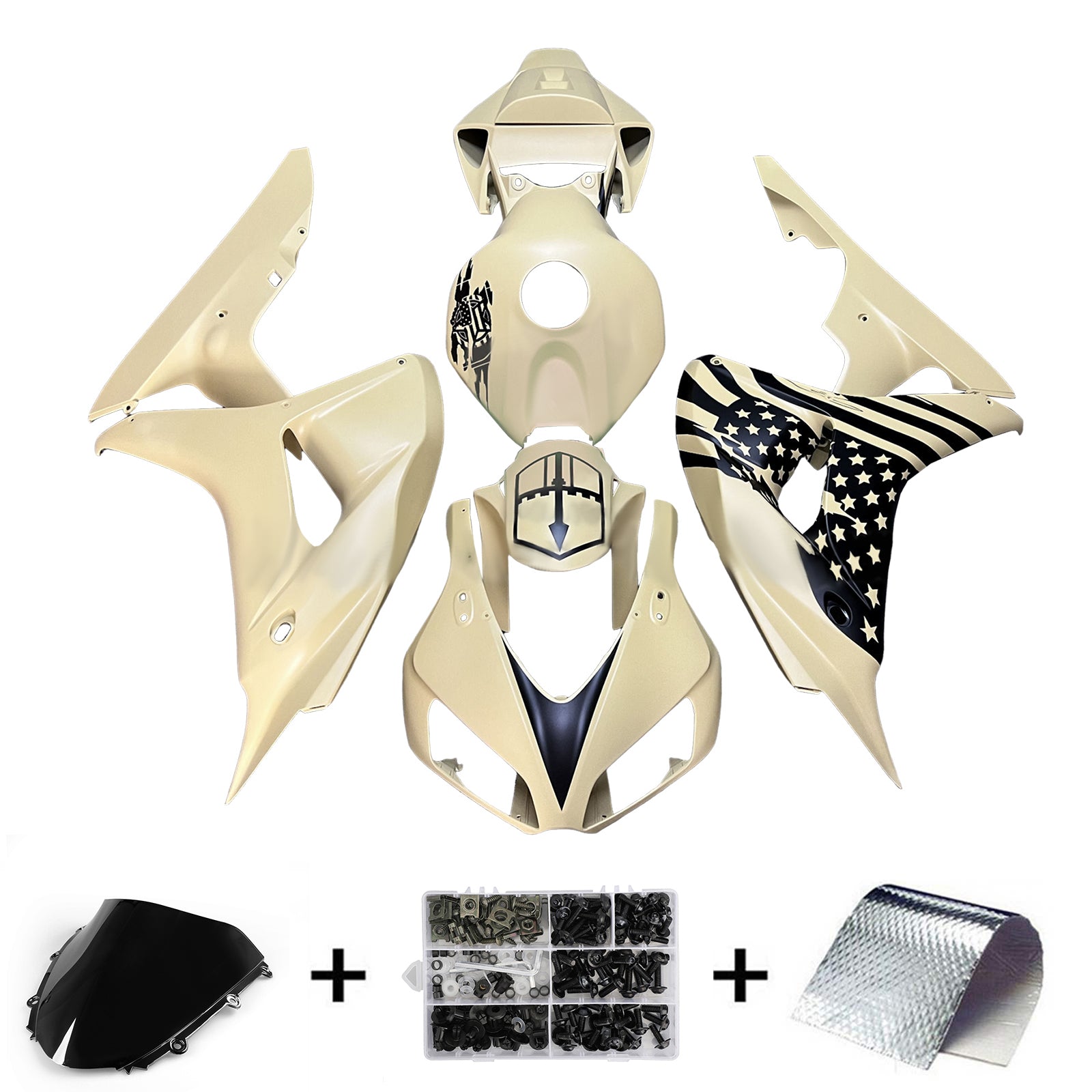 Amotopart 2006-2007 Honda CBR1000rr Crème mat kit de carénage noir
