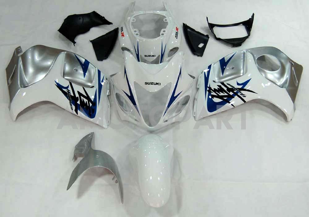Amotopart 2008-2020 Suzuki Hayabusa GSX1300R White&Silver Fairing Kit