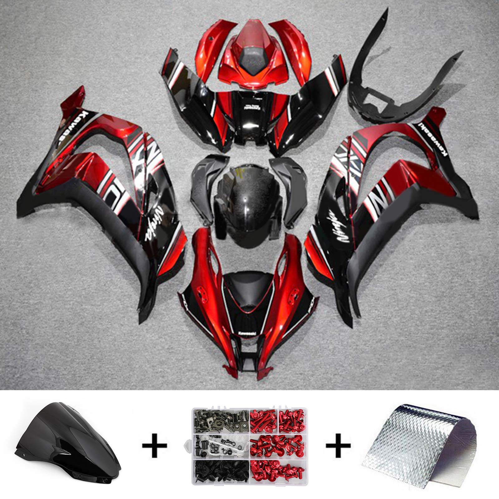 Amotopart 2016-2020 ZX10R Kawasaki Kit de carénage rouge et noir Style 6