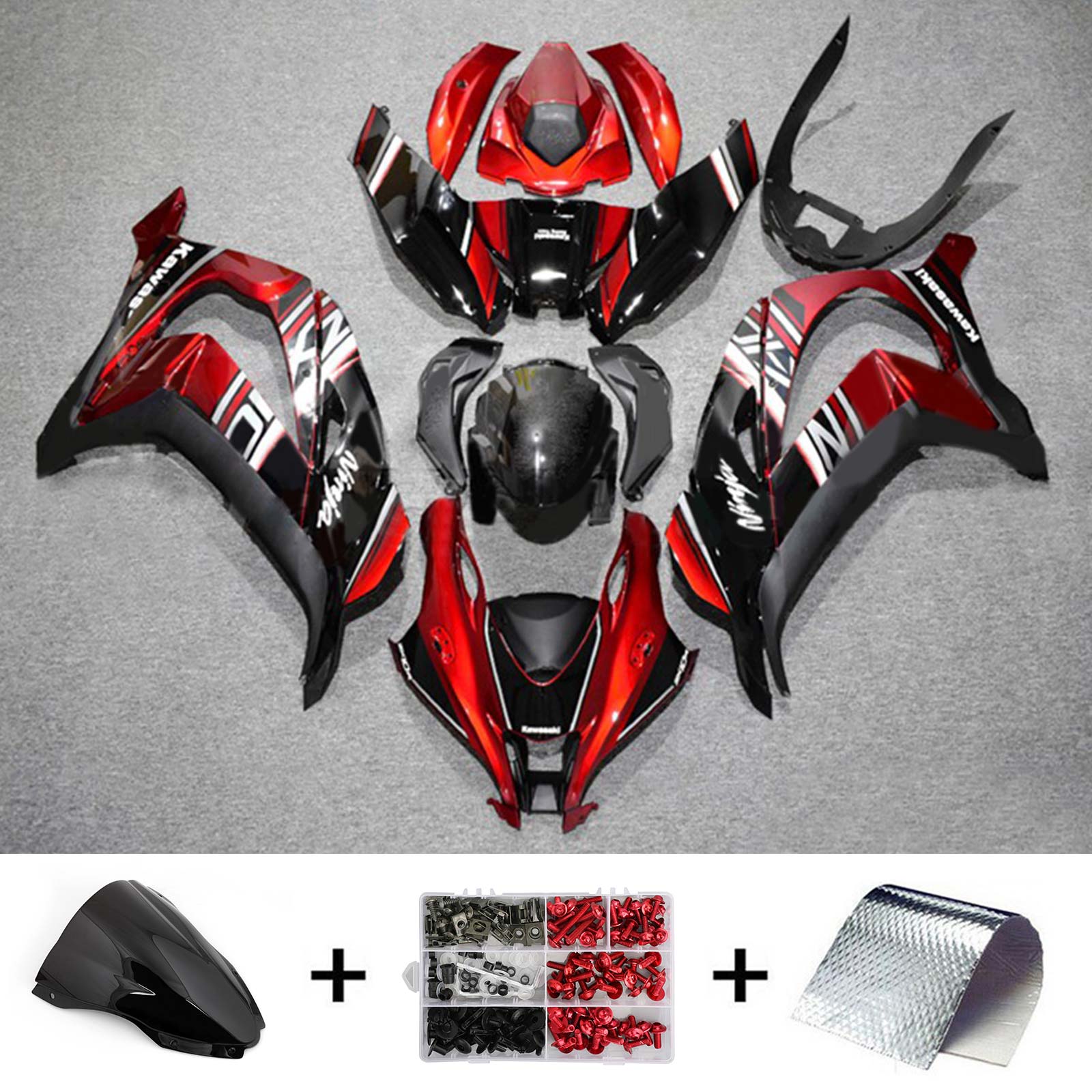 Kit carena Amotopart 2016-2020 ZX10R Kawasaki rosso e nero Style6