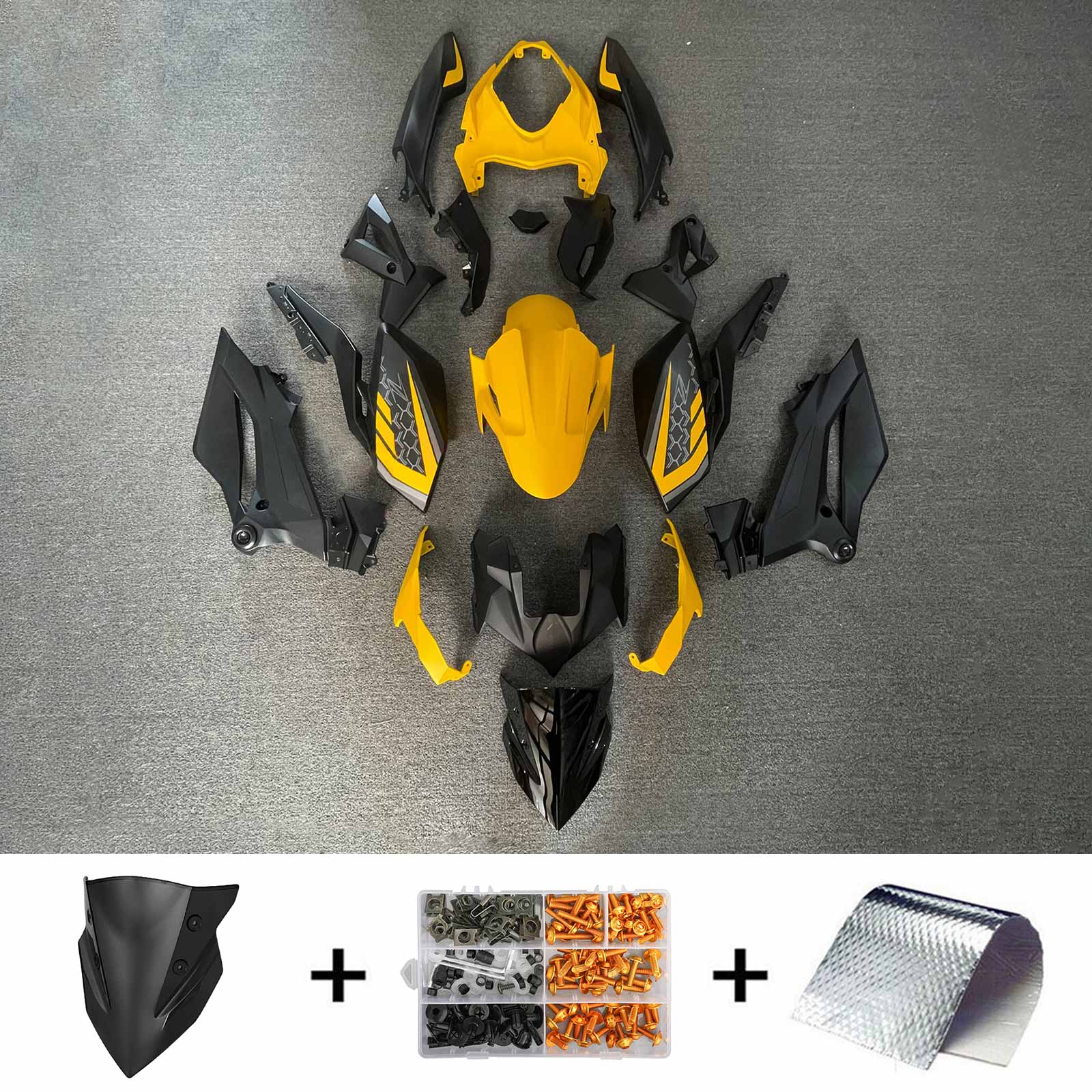 Amotopart 2018-2024 Z400 Kawasaki Black Yellow Style2 Fairing Kit