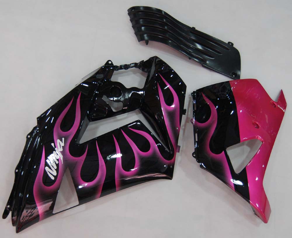 Amotopart 2006-2011 Kawasaki ZX14R Black with Pink Flame Fairing Kit