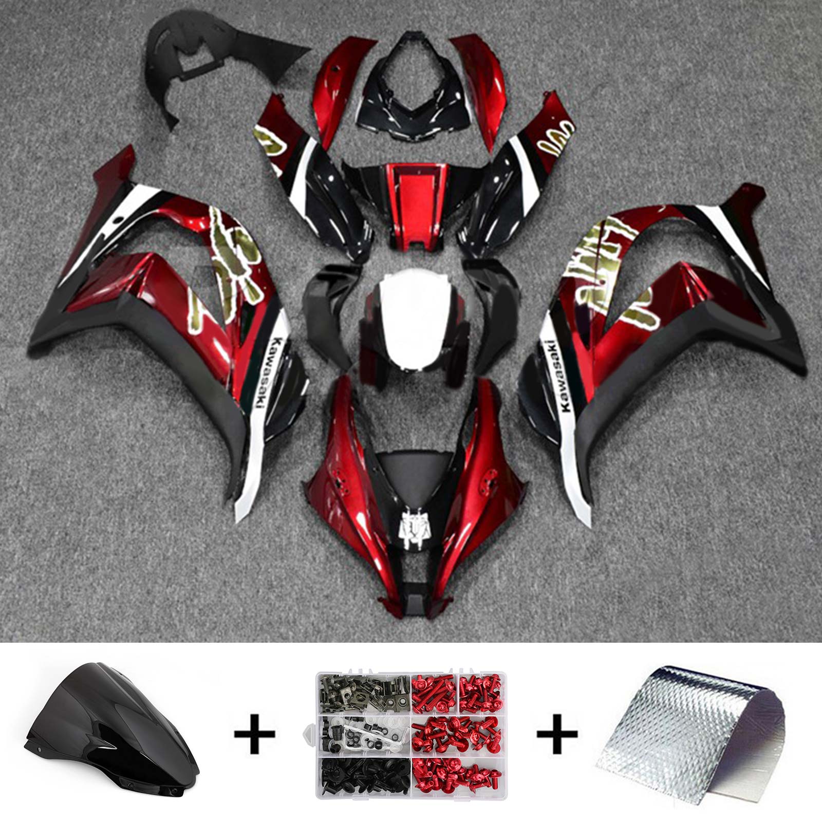 Amotopart 2016-2020 ZX10R Kawasaki Kit de carenado rojo y negro estilo 7