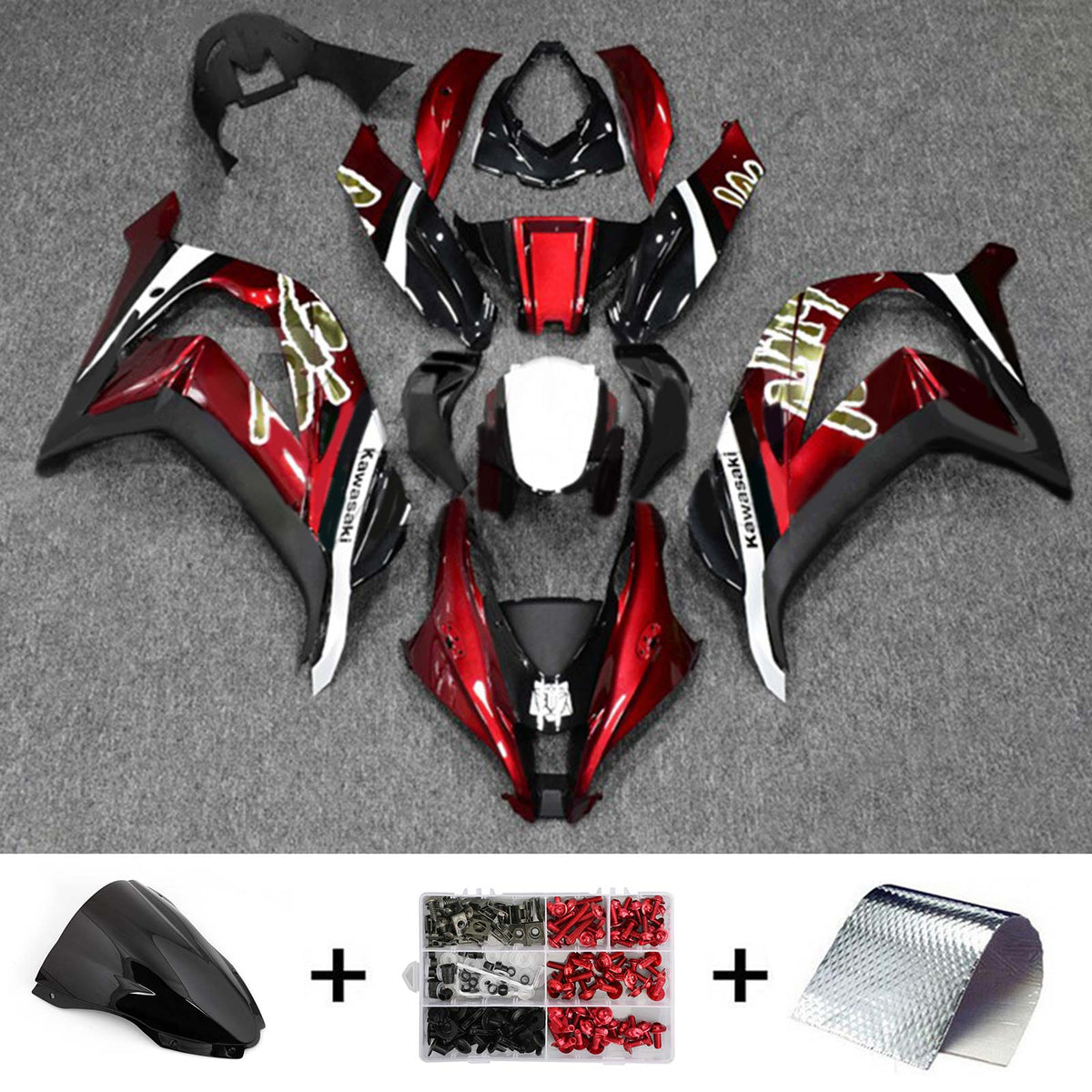 Kit carena Amotopart 2016-2020 ZX10R Kawasaki rosso e nero Style7
