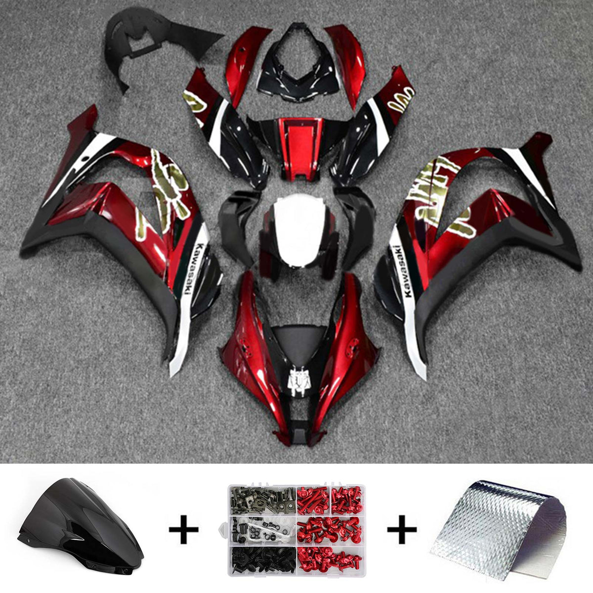 Amotopart 2016-2020 ZX10R Kawasaki レッド&ブラック スタイル 7 フェアリングキット