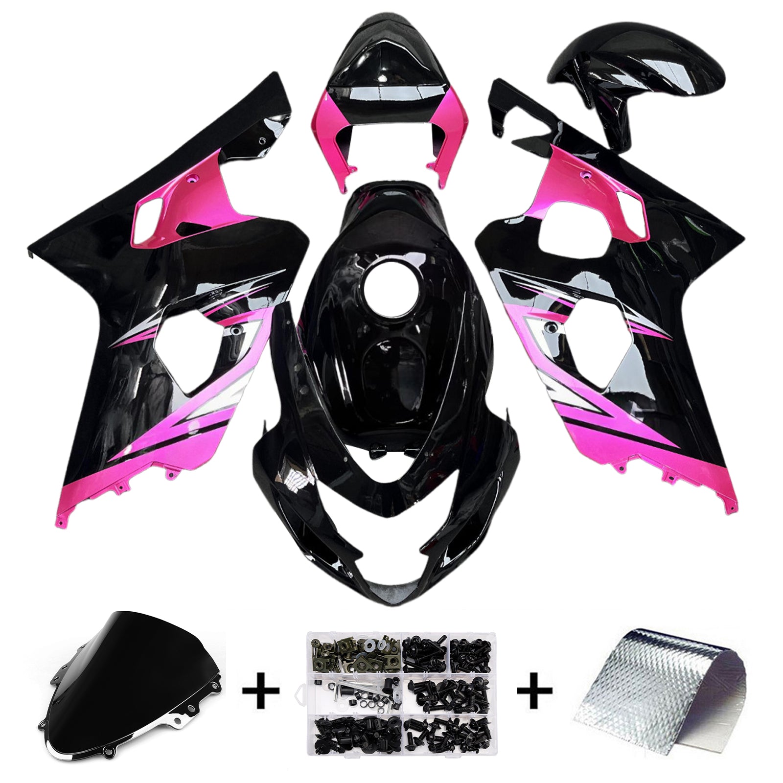 Amotopart 2004-2005 Suzuki GSXR 600/750 Black Pink Fairing Kit