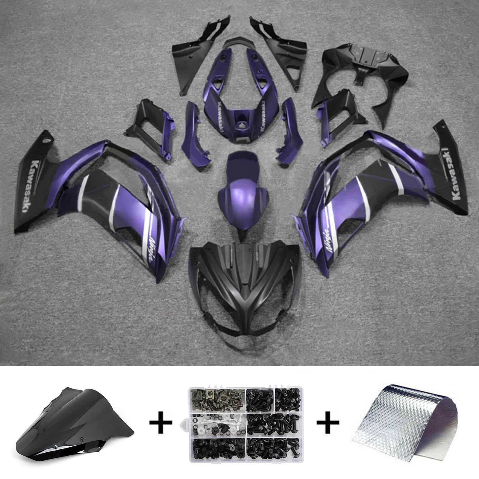 Amotopart 2012-2016 Kawasaki ER6F/Ninja650 Kit de carenado morado mate y negro