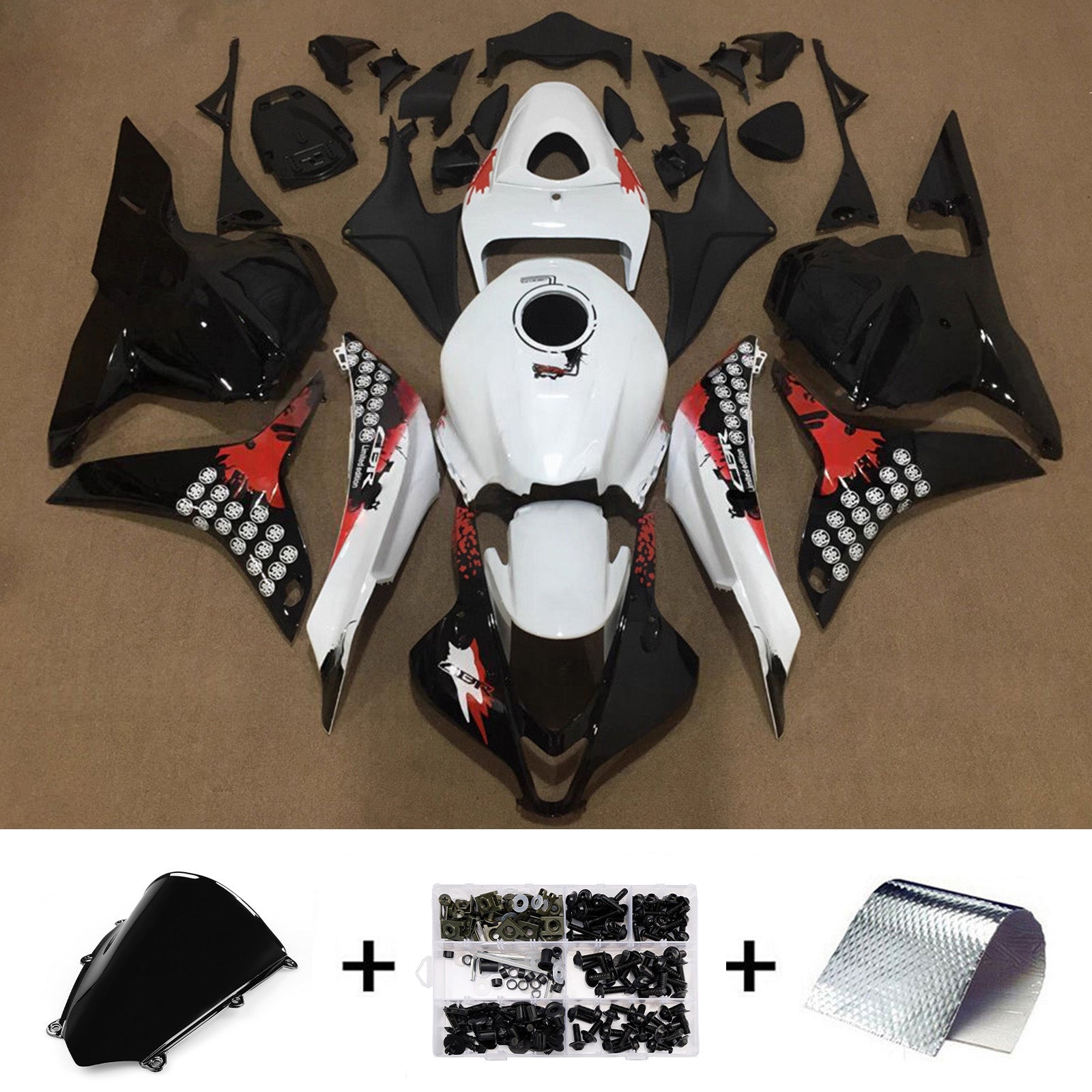 Amotopart 2009-2012 Honda CBR600RR White&Black Fairing Kit