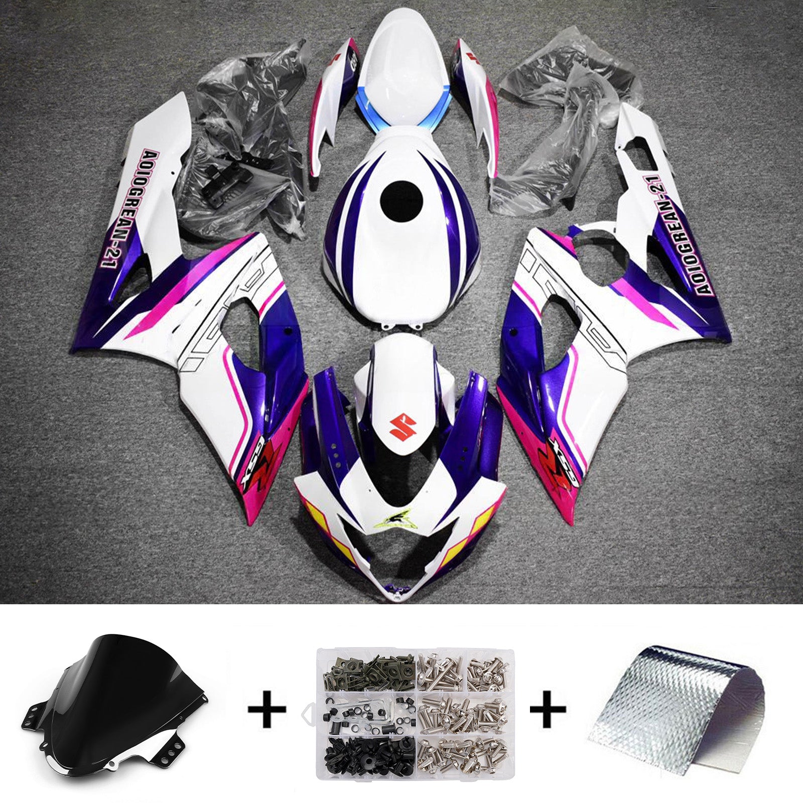 Amotopart 2005-2006 Suzuki GSXR1000 White Purple Pink Fairing Kit