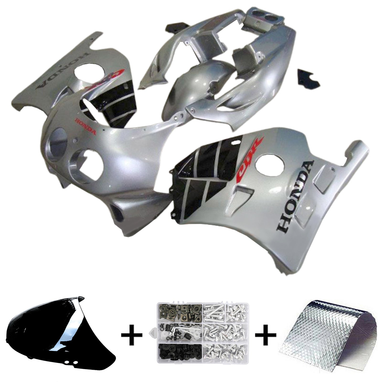 Amotopart 1990–1998 Honda CBR250RR MC22 Silber Schwarz Verkleidungsset