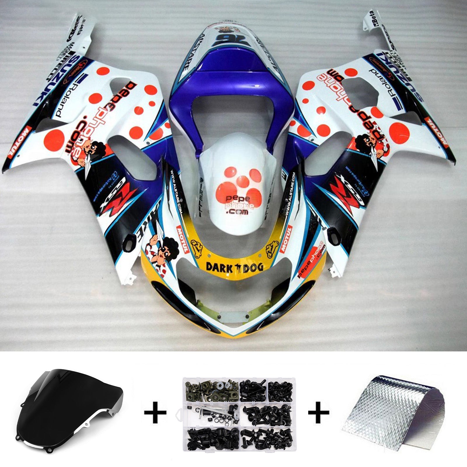 Amotopart 2000–2002 Suzuki GSXR1000 Blau Schwarz Weiß Rot Verkleidungsset