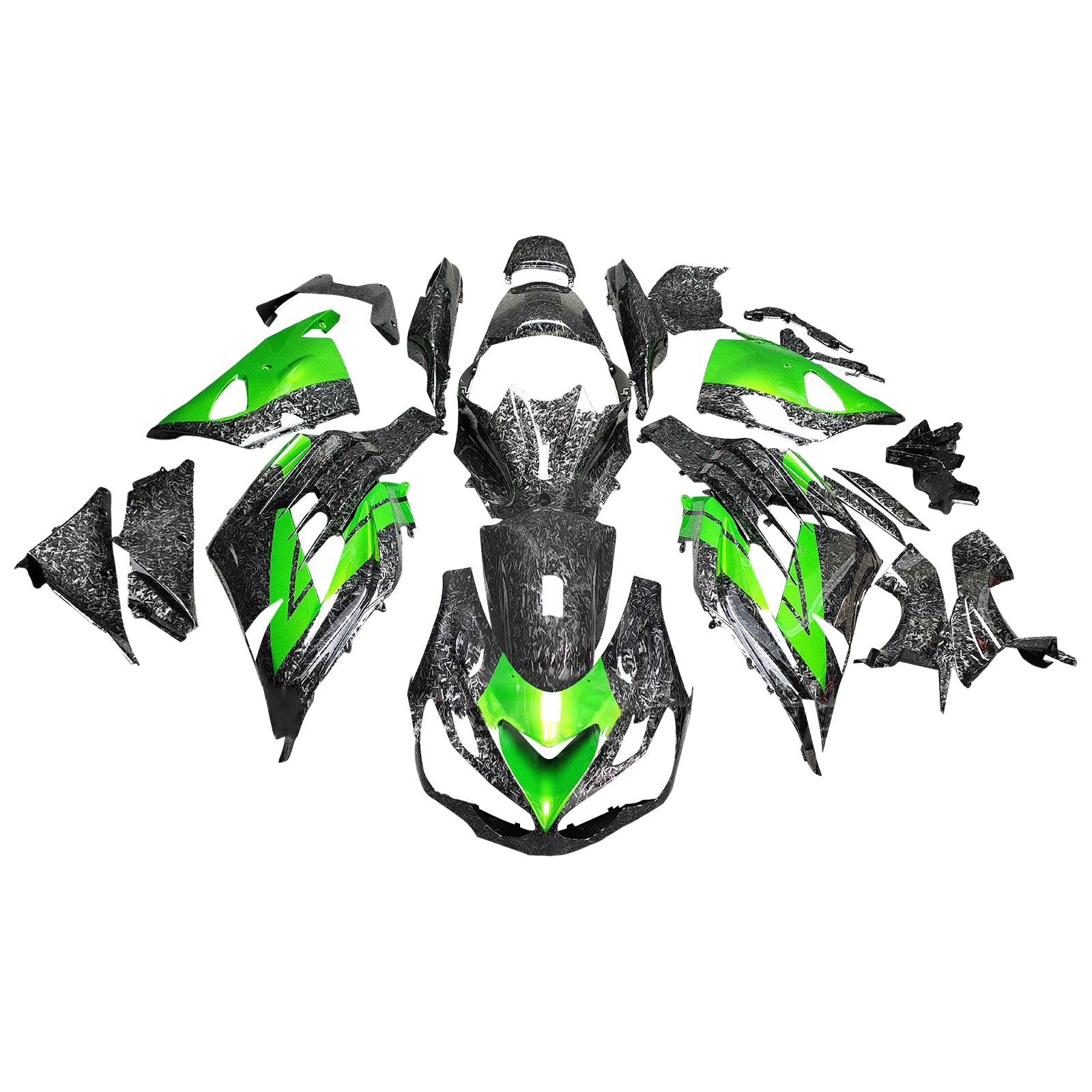 Amotopart 2012-2025 Kawasaki ZX14R ZZR1400 Forged Carbon Fiber Green Fairing Kit
