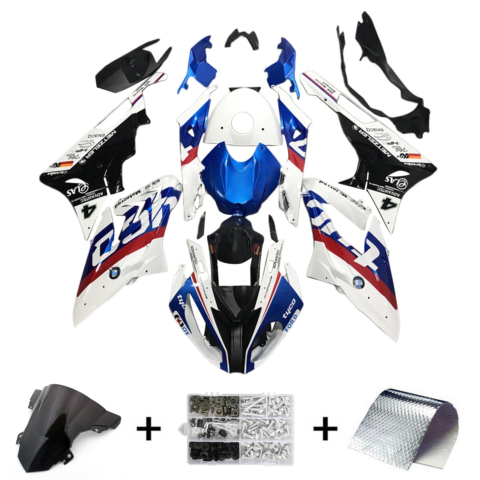 Amotopart BMW S1000RR 2015-2016 Kit de carenado azul y rojo Style4