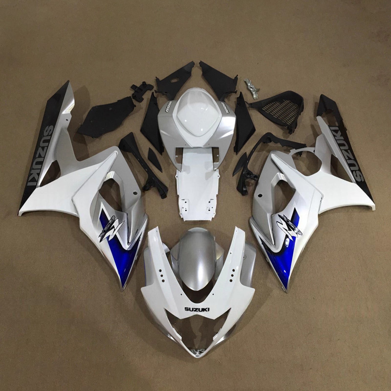 Amotopart 2005-2006 Suzuki GSXR1000 White Silver Fairing Kit