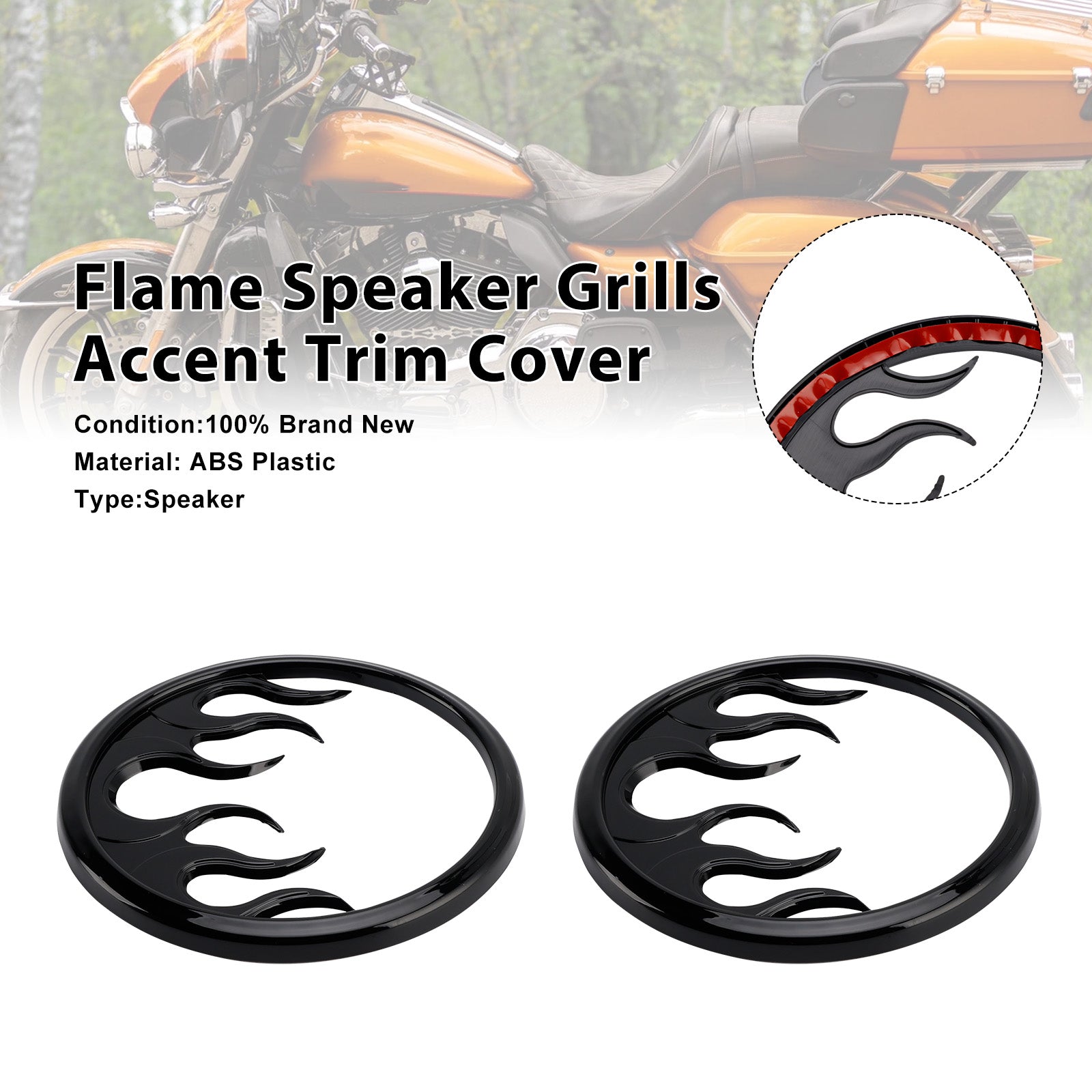 Touring Electra Glide Ultra Classic Flame Speaker Grills Accent Trim Cover