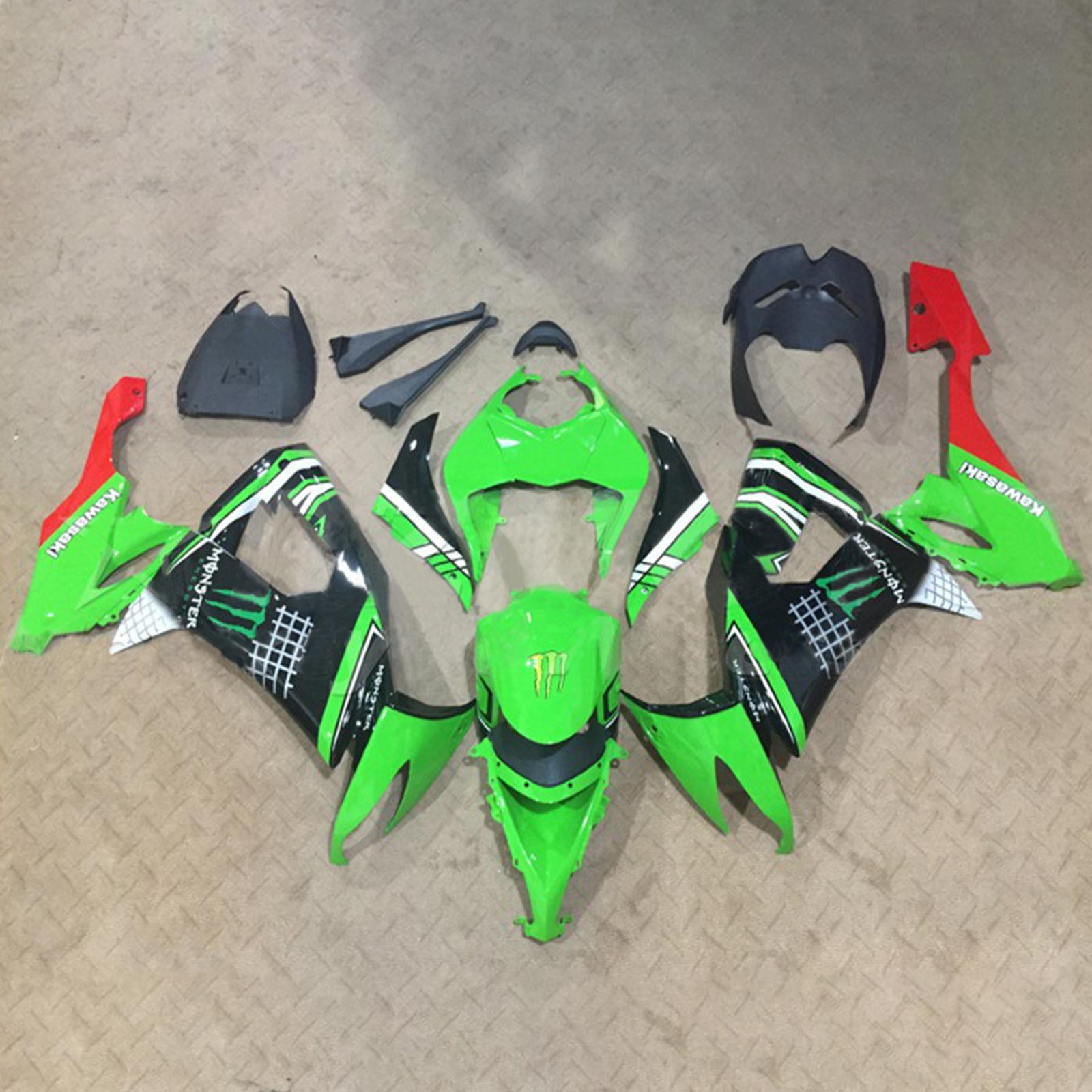 Amotopart 2008-2010 Kawasaki ZX10R Green&Red Style4 Fairing Kit