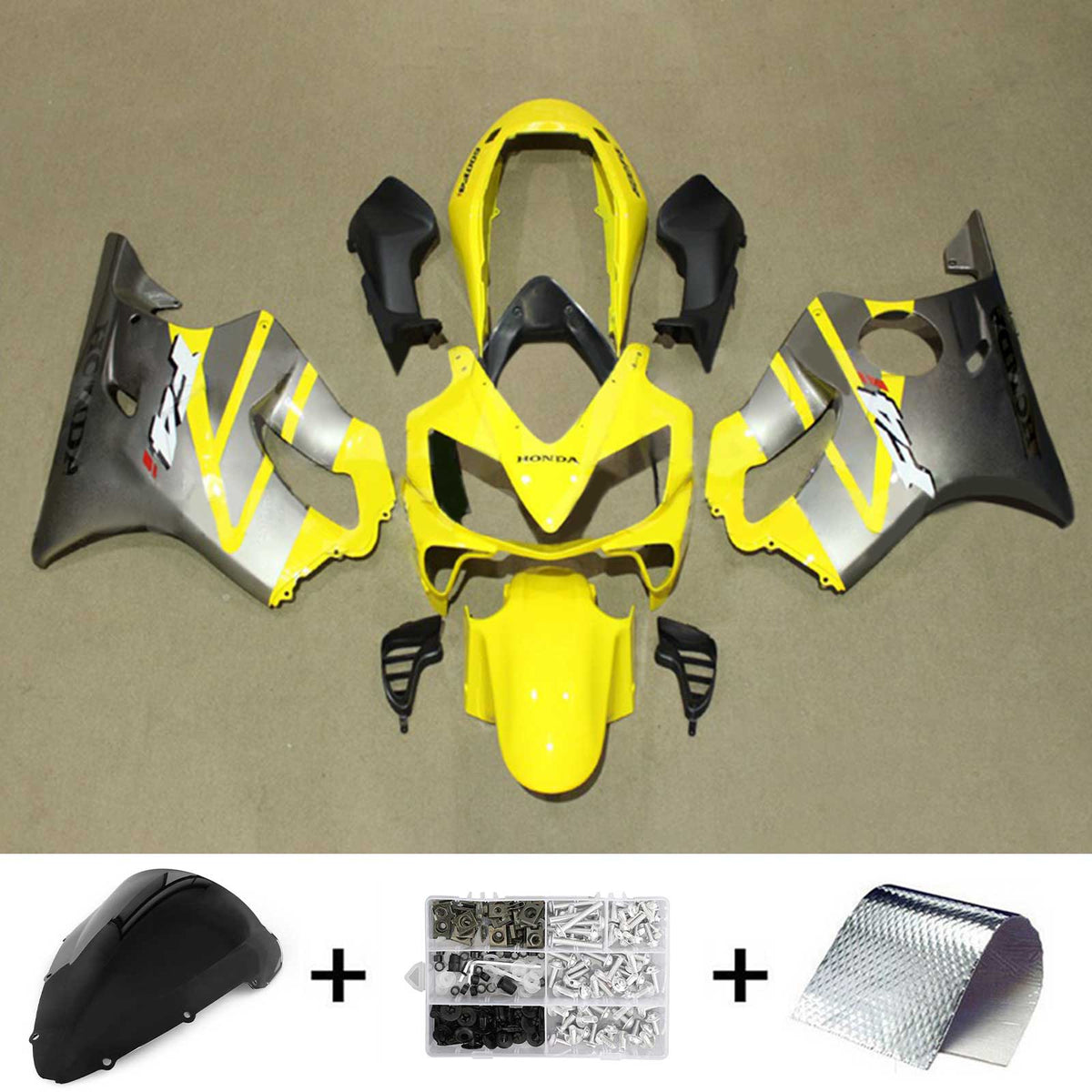 Amotopart 2004-2007 CBR600 F4i Honda Kit de carénage jaune et gris